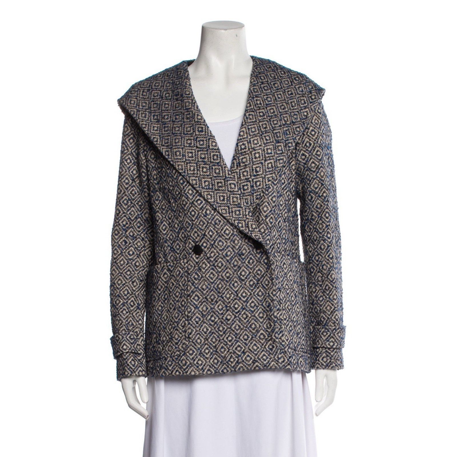 Sezane Sezane Printed Double Breasted Hooded Jacket Wool Blend S Size S / US 4 / IT 40 - 2 Thumbnail
