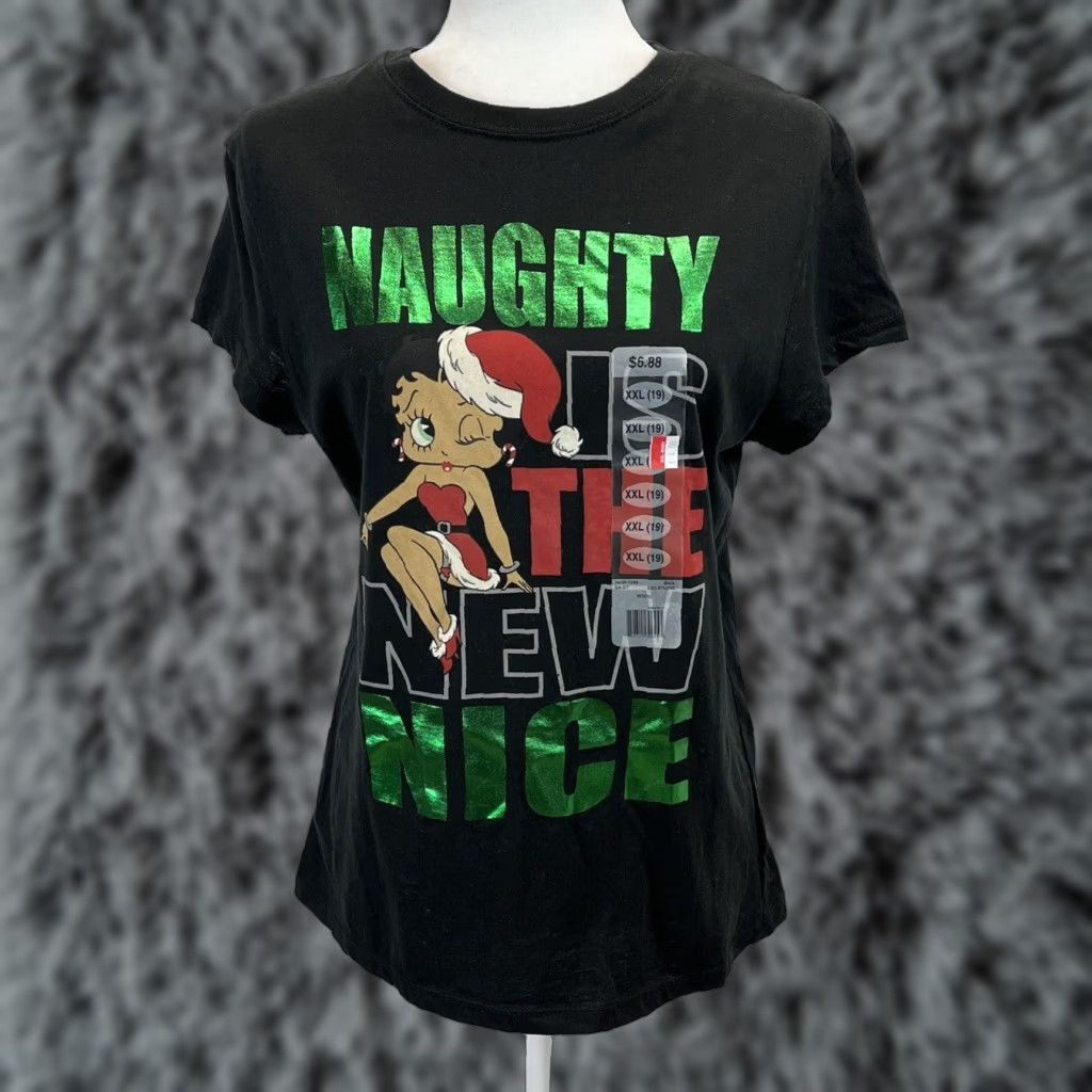 Vintage VINTAGE Betty Boop Christmas T-Shirt Womens 2XL Black 100% Cotton Short Sleeve Pullover Naughty Nice 90s HTF Size XXL / US 16-18 / IT 52-54 - 1 Thumbnail
