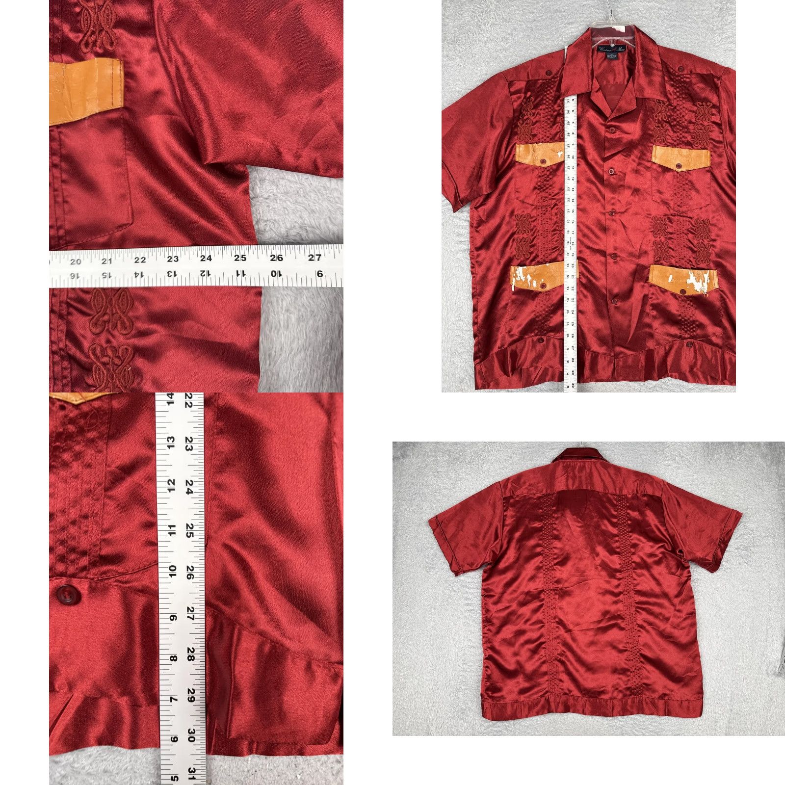 Vintage Western Max Shirt Mens XL Red Satin Short Sleeve Button Up Embroidered Pockets Size US XL / EU 56 / 4 - 8 Thumbnail