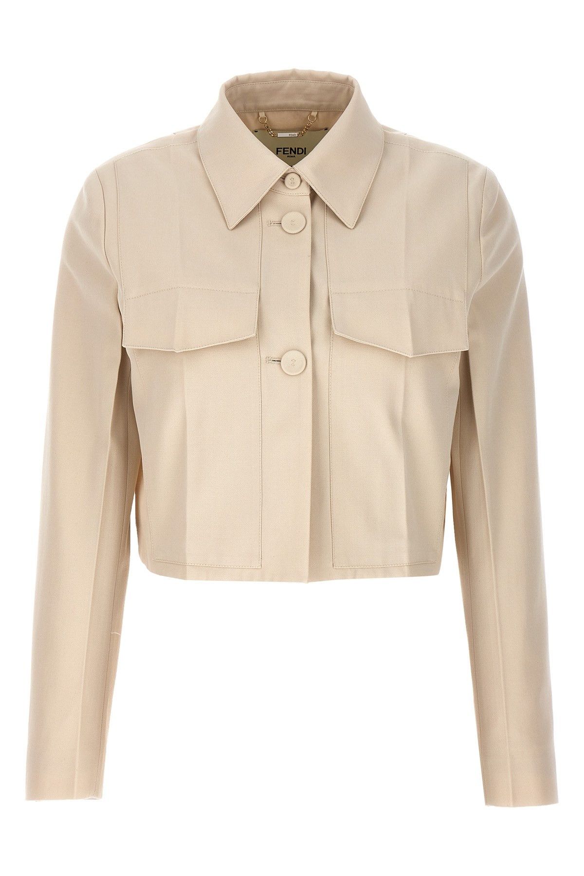 image of Fendi Tailored Crop Jacket in Beige, Women's (Size Medium)