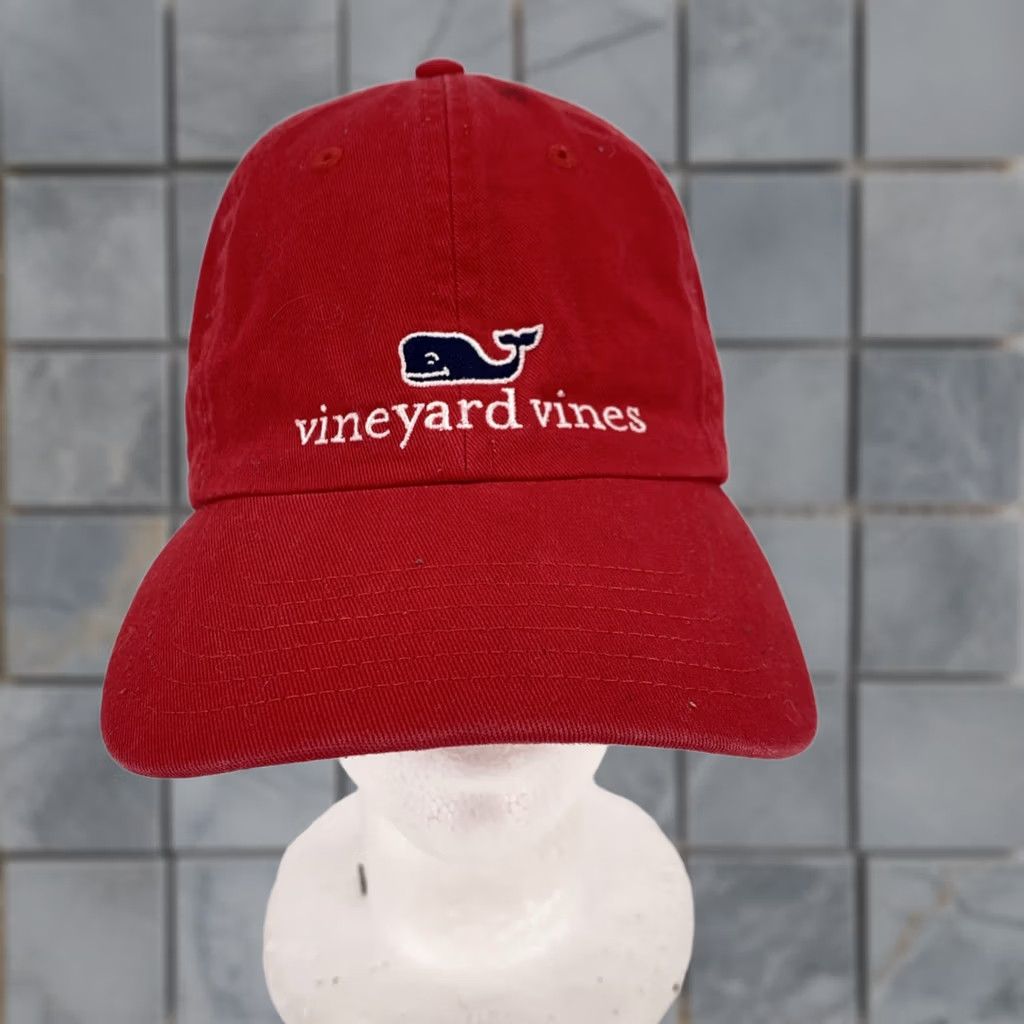 Vineyard Vines Vineyard Vines Red Cap Strap Back Embroidered Whale Mens Casual Preppy Size ONE SIZE - 1 Thumbnail