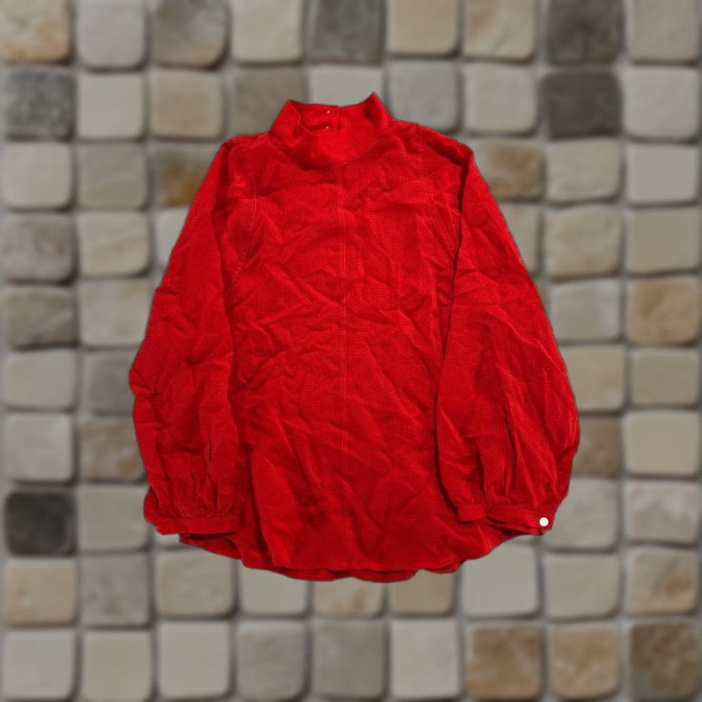 Everlane Everlane Blouse Shirt Womens 00 Red Cupro Oversized Balloon Sleeve Mock Neck Size XXS / US 00 / IT 34 - 1 Thumbnail