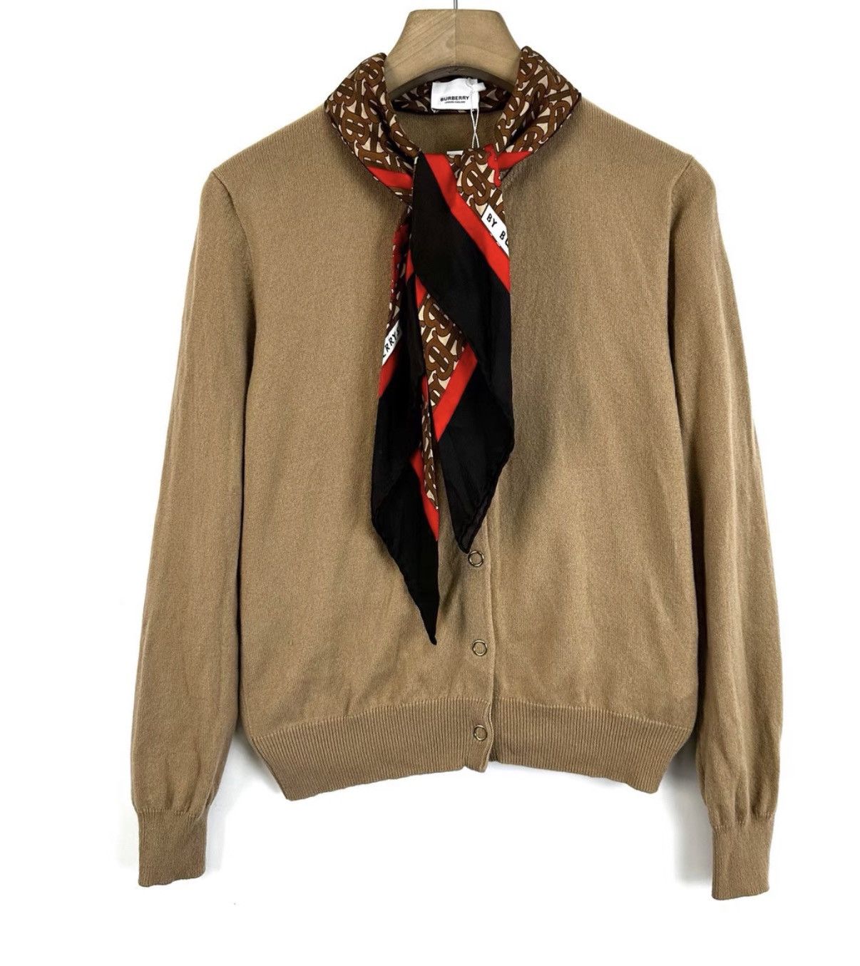 Burberry Burberry Camel Cashmere Cardigan with Scarf K12 Size L / US 10 / IT 46 - 1 Thumbnail