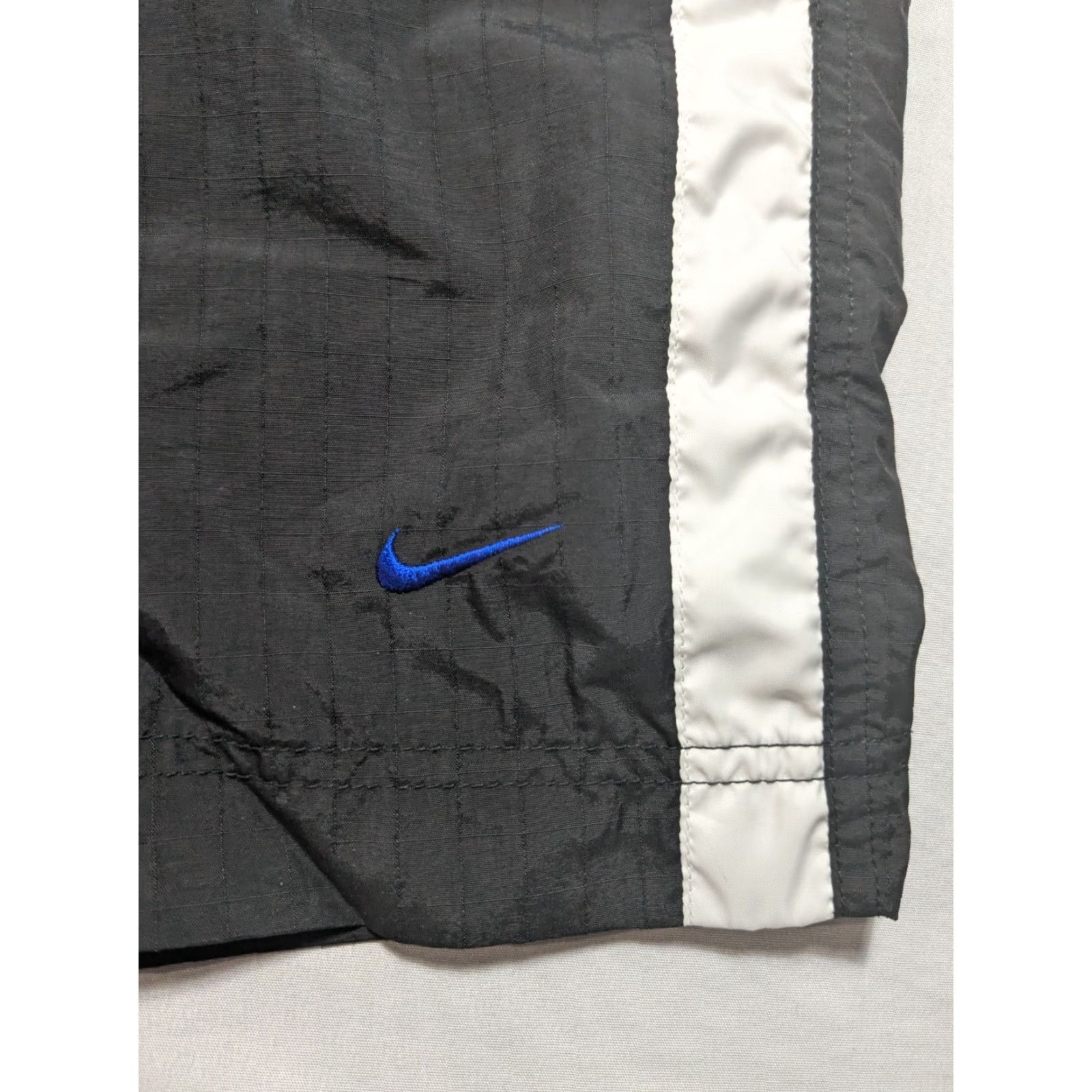 Nike VTG 90s NIKE Men Large Black Track Pants White Side-Stripe Blue Ankle Swoosh EUC Size US 33 - 3 Thumbnail