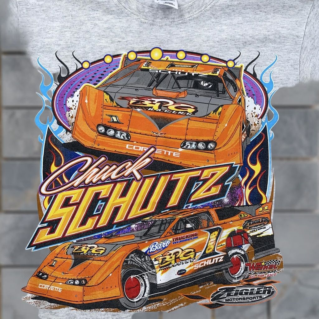 Gildan VINTAGE Chuck Schutz Dirt Track Racing Shirt Mens S Gray BPG Car Size US S / EU 44-46 / 1 - 1 Thumbnail