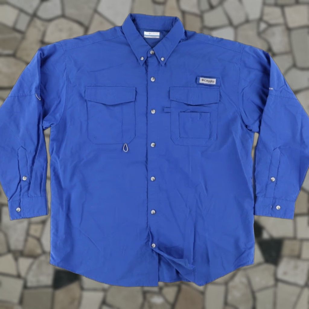 Vintage Columbia PFG Fishing Nylon Solid Long Sleeve Button Down Shirt Blue Men's L Size US L / EU 52-54 / 3 - 1 Thumbnail