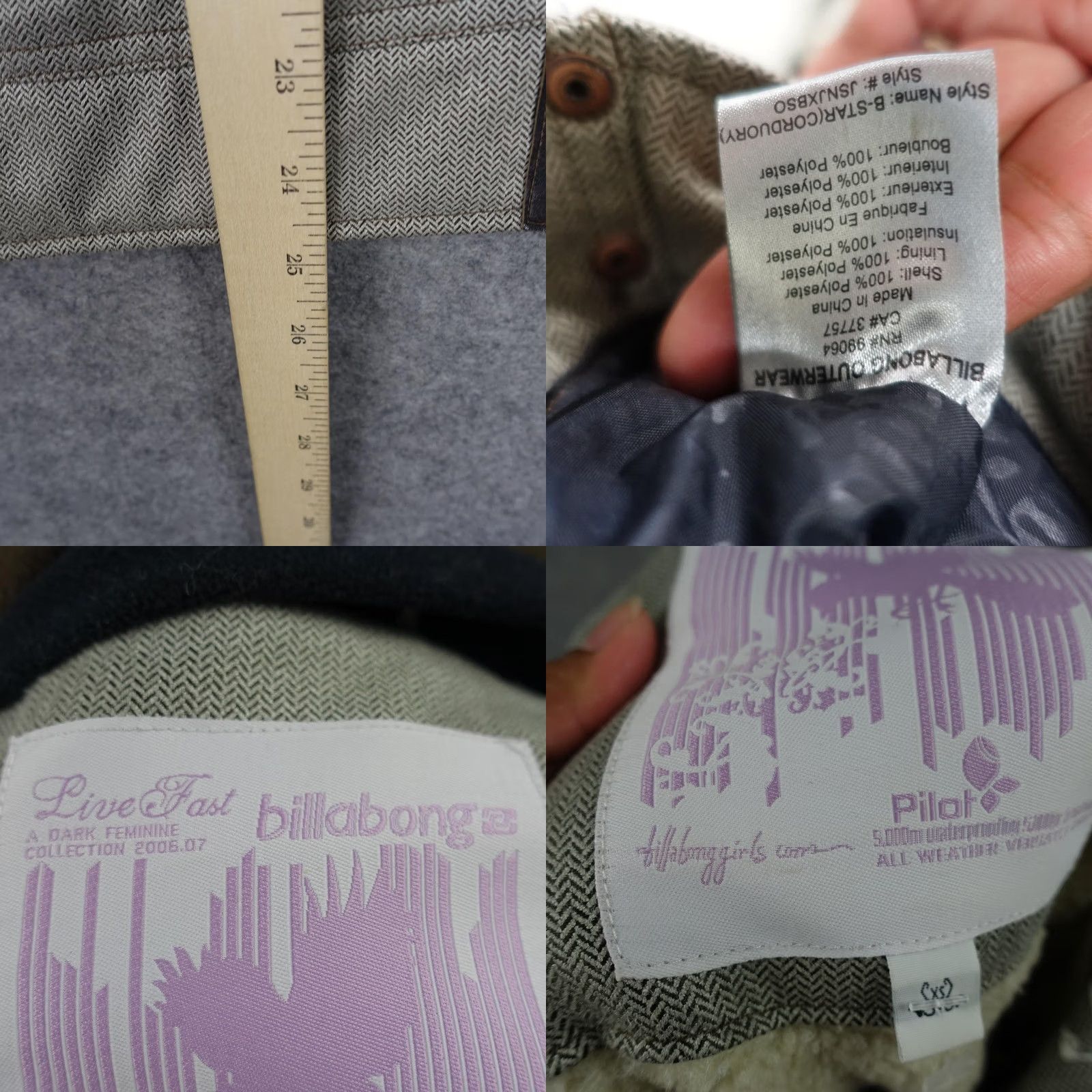 Billabong Billabong Pilot Jacket Womens XS Gray Herringbone Ski Jacket Waterproof Insulated Mid-Length Hooded Breatha Ble Size XS / US 0-2 / IT 36-38 - 9 Thumbnail