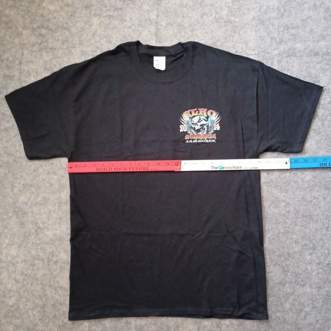 Gildan VINTAGE Elko Motorcycle Jamboree T Shirt Men Large Black Graphic Skull Short Sleeve 2014 Size US L / EU 52-54 / 3 - 5 Thumbnail