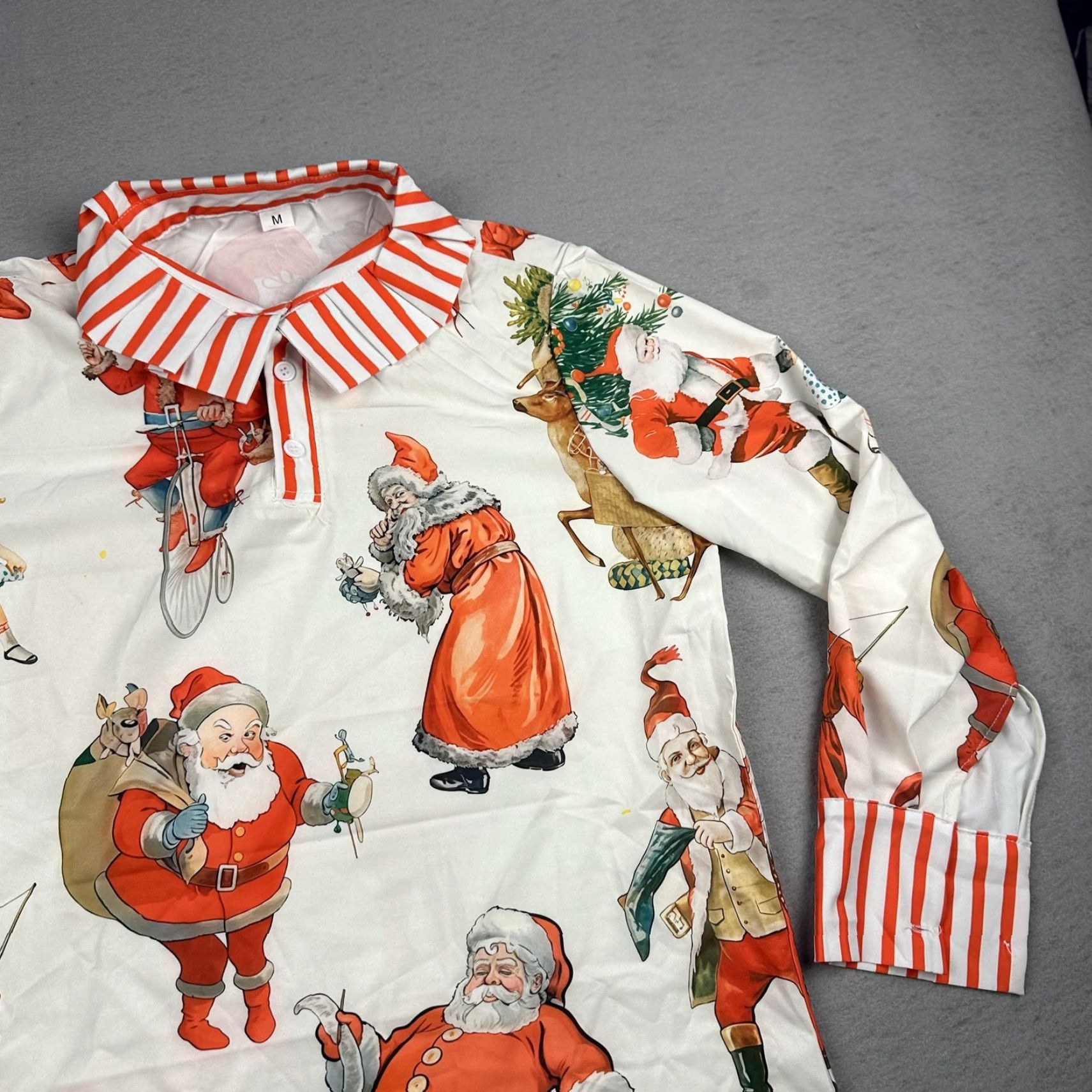 Vintage Santa Claus Christmas Shirt Medium White Red Striped Collar Long Sleeve Womens Size M / US 6-8 / IT 42-44 - 4 Thumbnail