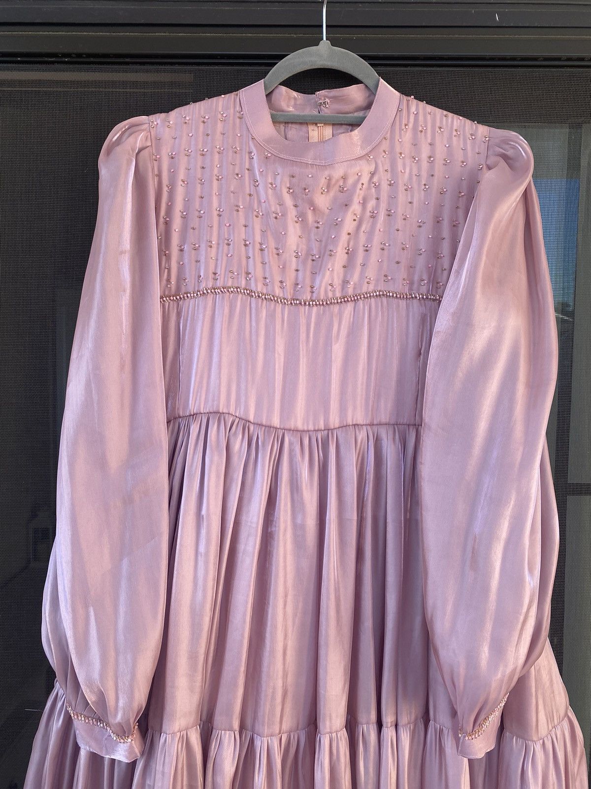Other Gorgeous Sz L Pink Ruffle Tiered Partywear Maxi Beaded Dress Size L / US 10 / IT 46 - 8 Thumbnail