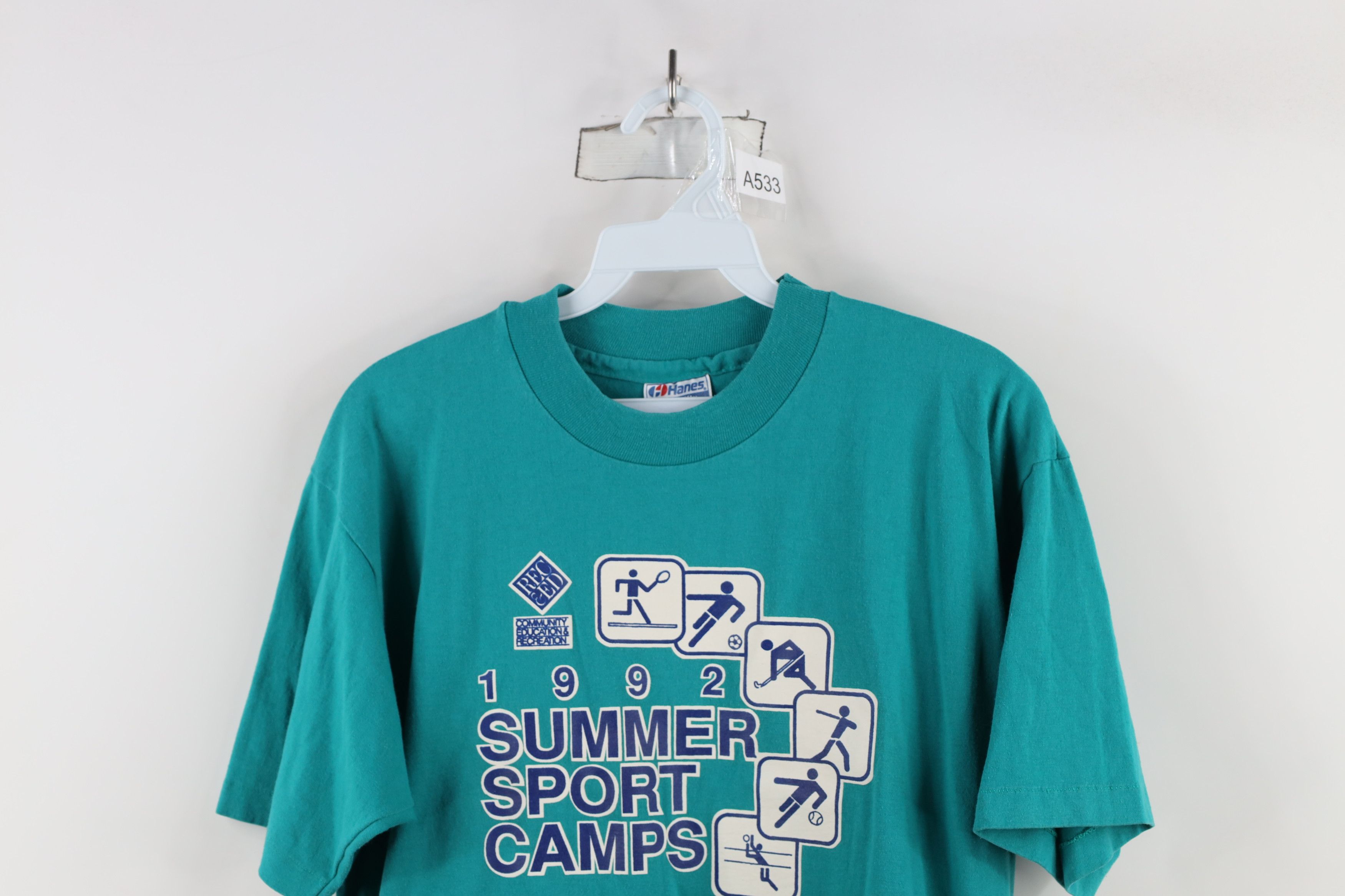 Vintage Vintage 90s Streetwear Summer Sports Camp T-Shirt Teal USA Size US L / EU 52-54 / 3 - 2 Thumbnail