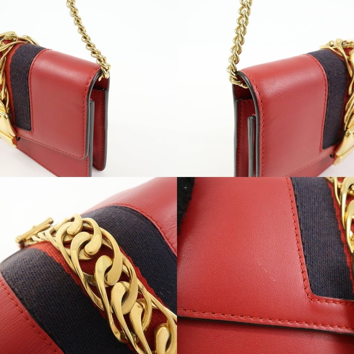Gucci Gucci Sylvie Mini Shoulder Bag Calfskin Flap Red Size ONE SIZE - 5 Thumbnail
