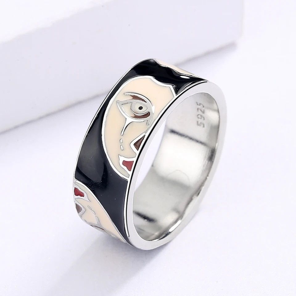Jewelry Creative Handmade Irregular Half Face Enamel Heart Ring y2k Size ONE SIZE - 2 Thumbnail