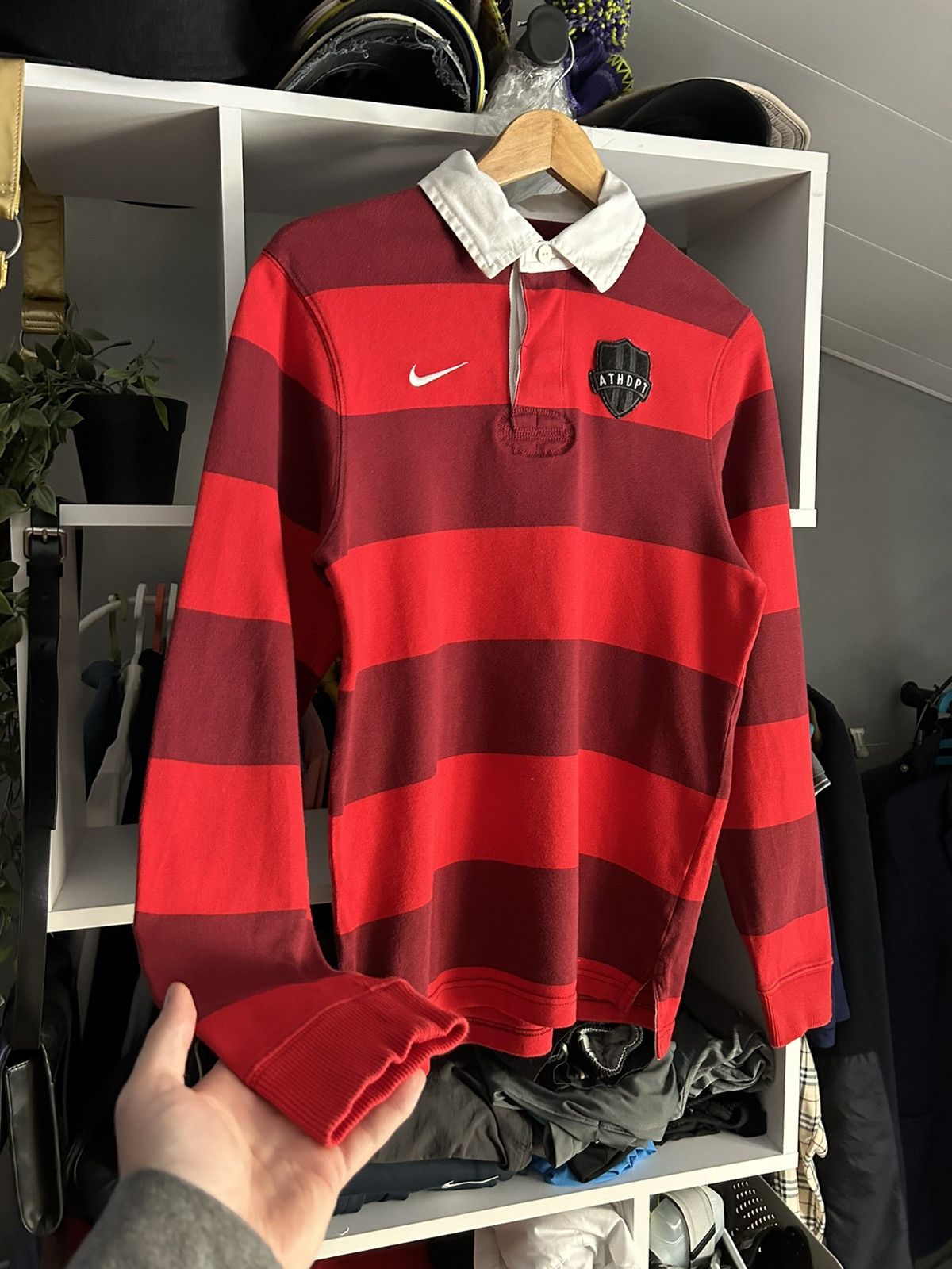 Nike × Vintage Vintage Nike Stripped Rugby Long Sleeve Athdpt Size US S / EU 44-46 / 1 - 3 Thumbnail