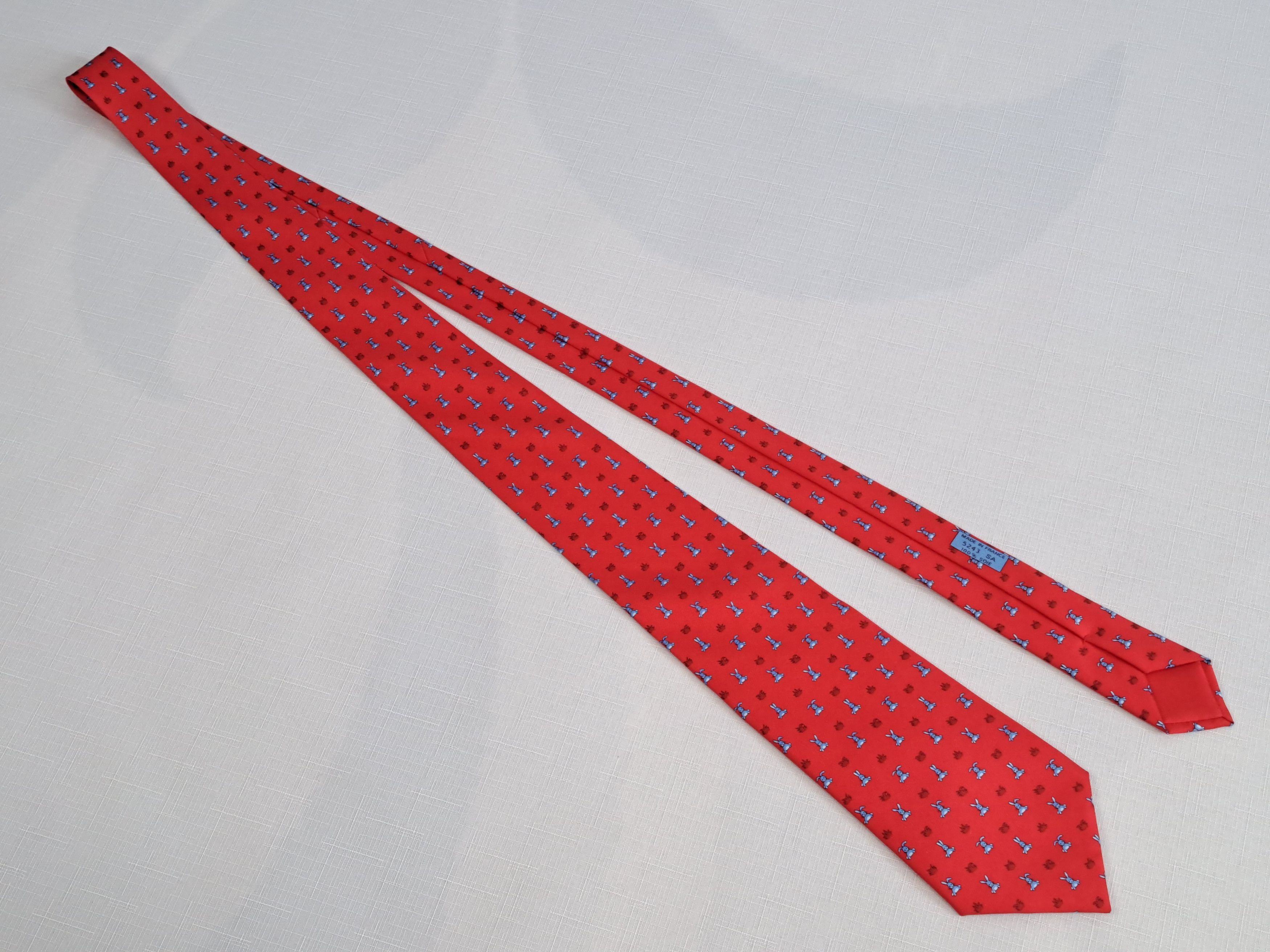 Hermes HERMÈS Paris silk tie funny rabbits pattern 5243 SA. Size ONE SIZE - 5 Thumbnail