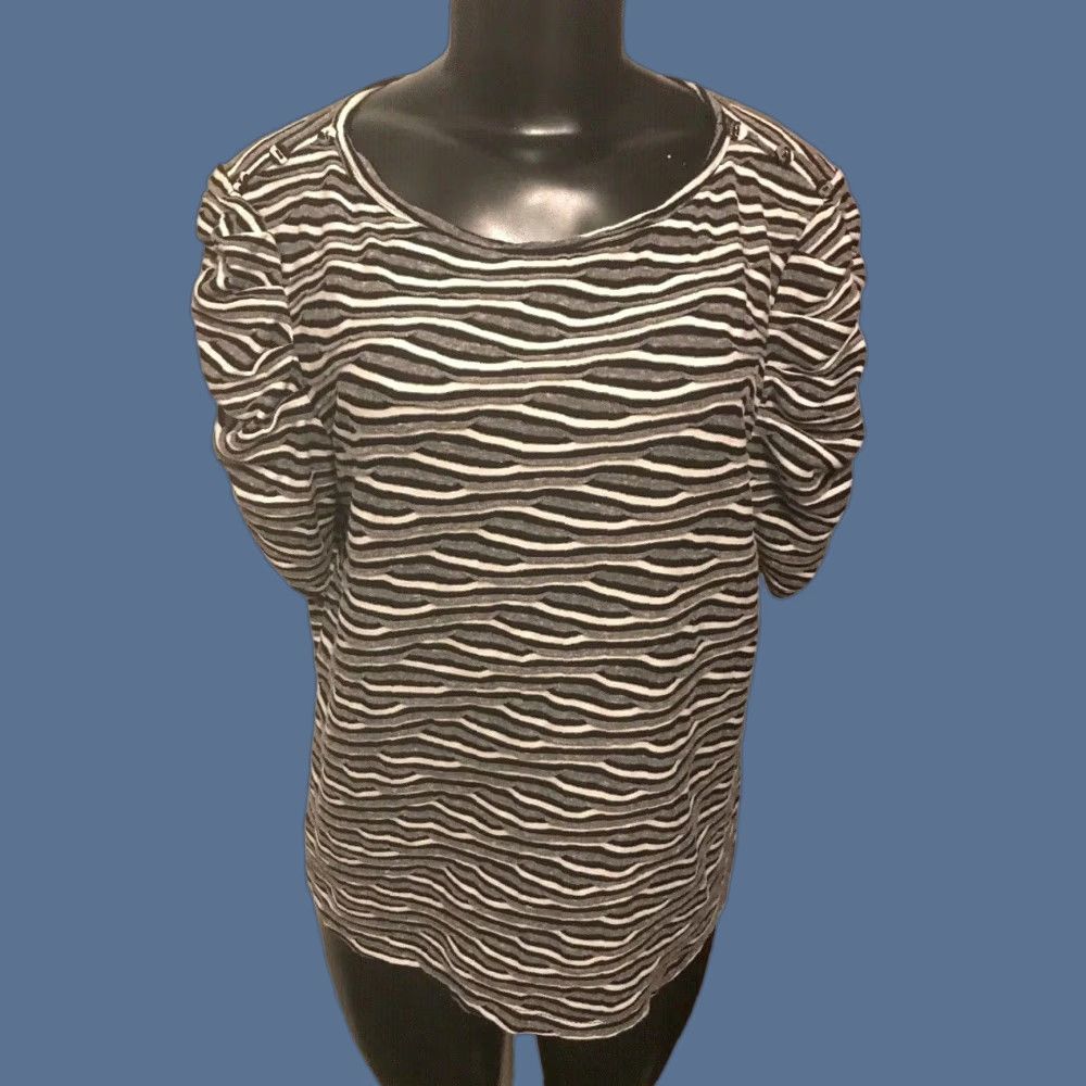 Vintage VINTAGE New Directions Shirt Striped Short Sleeve Womens Pullover XS XL Petite Pullover Black Striped 3 Button Shoulder Knit Top Womens Size XL / US 12-14 / IT 48-50 - 1 Thumbnail