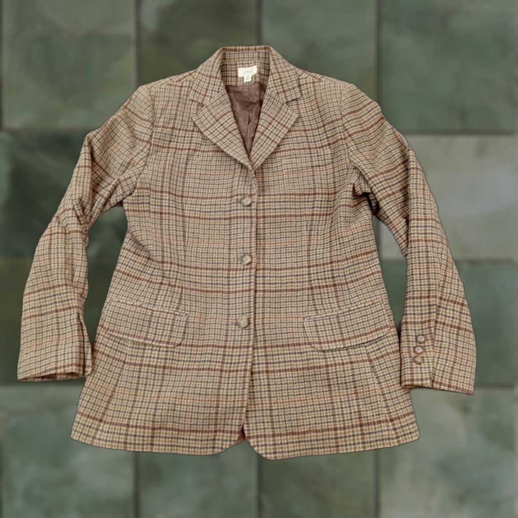 Vintage L.L. Bean Women's Brown Plaid Wool Cashmere Blazer Jacket Size 10R Size L / US 10 / IT 46 - 1 Thumbnail