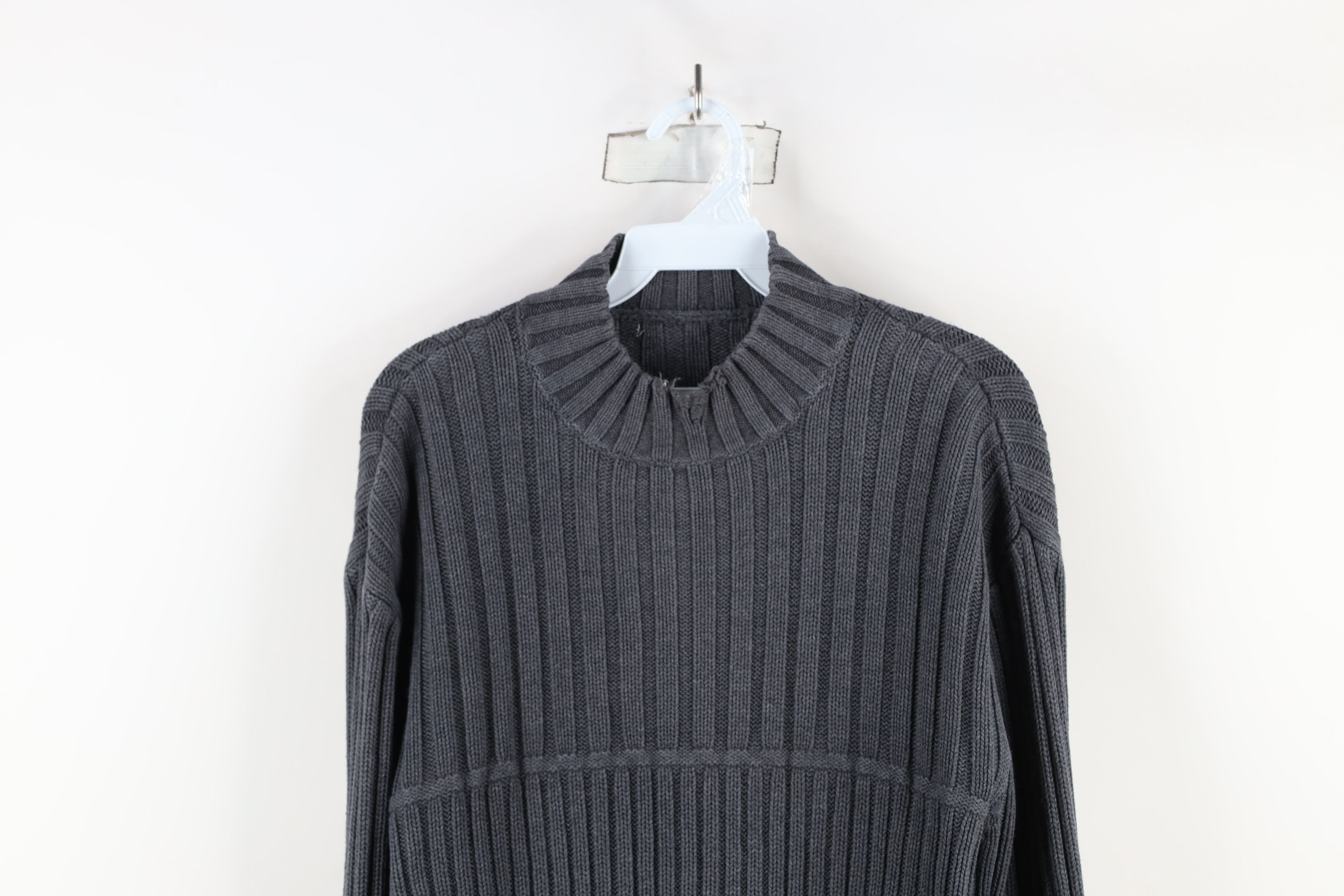 Vintage Vintage 90s Streetwear Ribbed Knit Mock Neck Sweater Gray Size US M / EU 48-50 / 2 - 2 Thumbnail