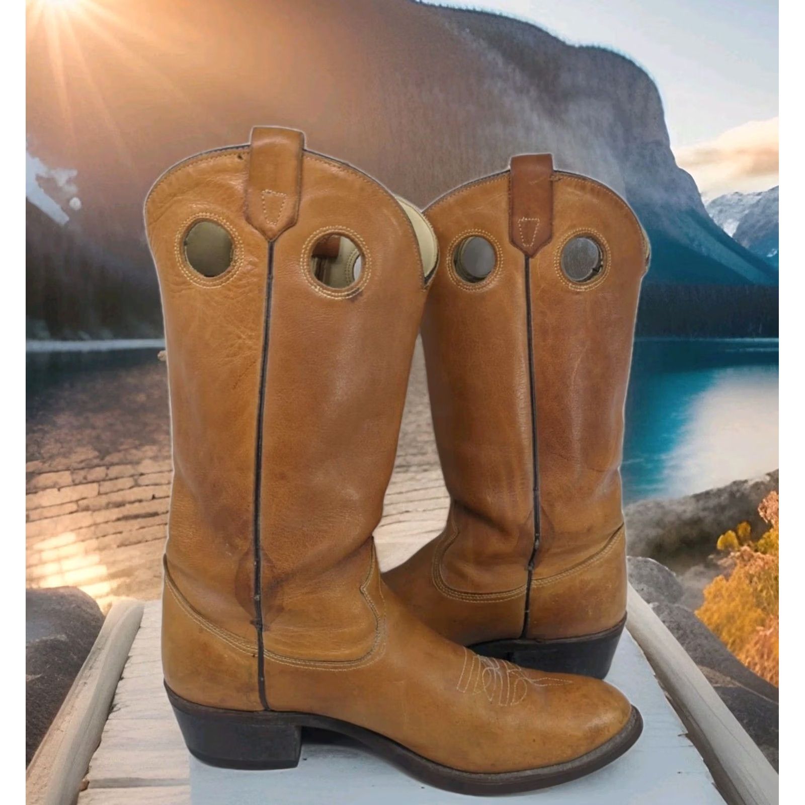 J Brand VINTAGE TEXAS BOOT COMPANY Cowboy Boots Mens 11 Tan Brown Leather Western Avonite Size US 11 / EU 44 - 3 Thumbnail