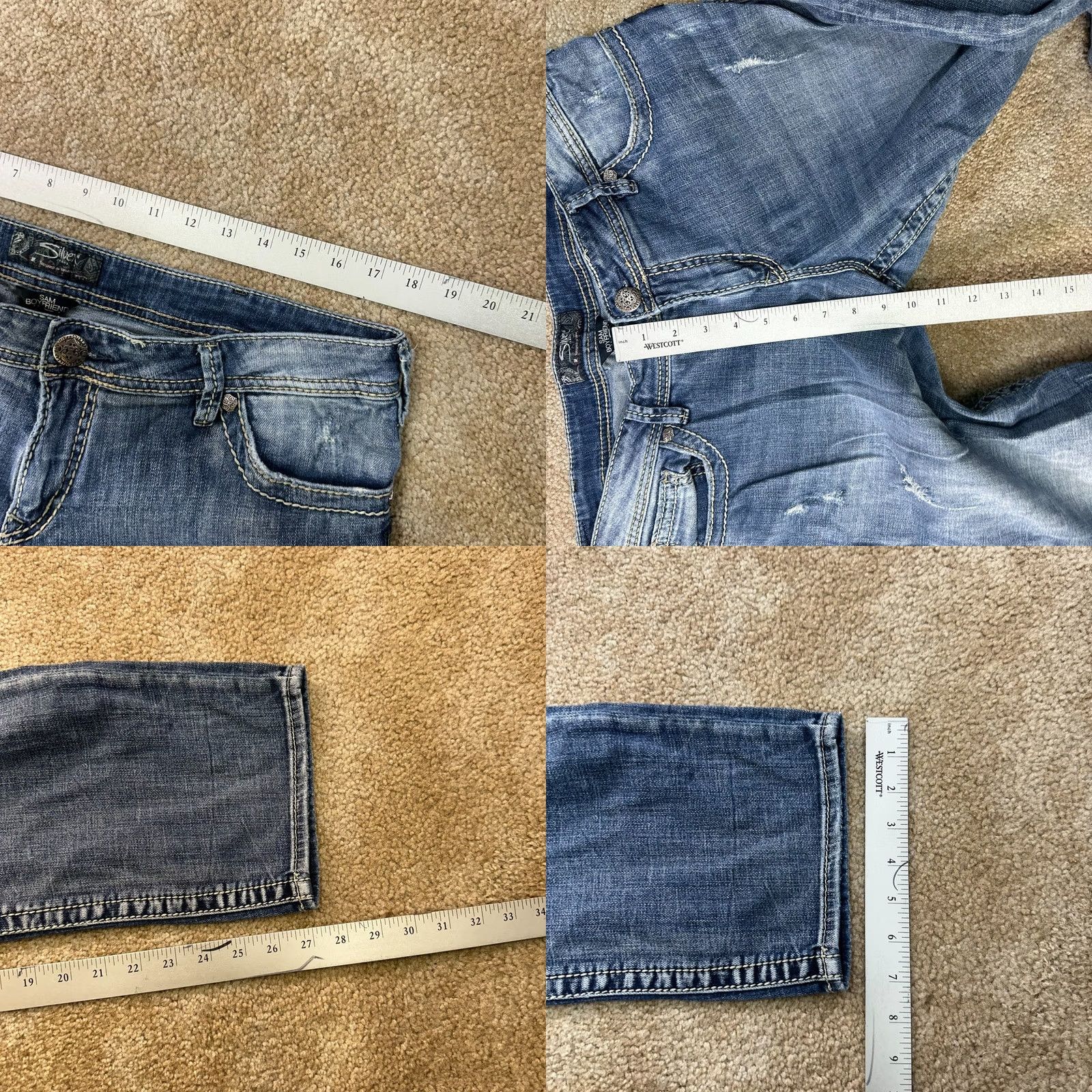 Silver Jeans Co. Silver Jeans Women's 34x28 Boyfriend Jeans Denim 5-Pocket Stretch Blue Slim Regular Rise Mid WC City Logo Vintage: No Size 24" / US 00 / IT 34 - 8 Thumbnail