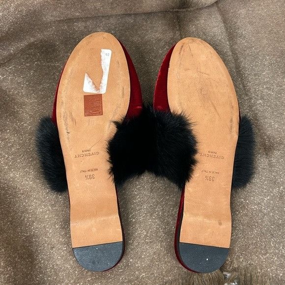 Givenchy Givenchy Bedford Mule Red Velvet and Black Mink Fur Slippers Size US 9.5 / IT 39.5 - 4 Thumbnail