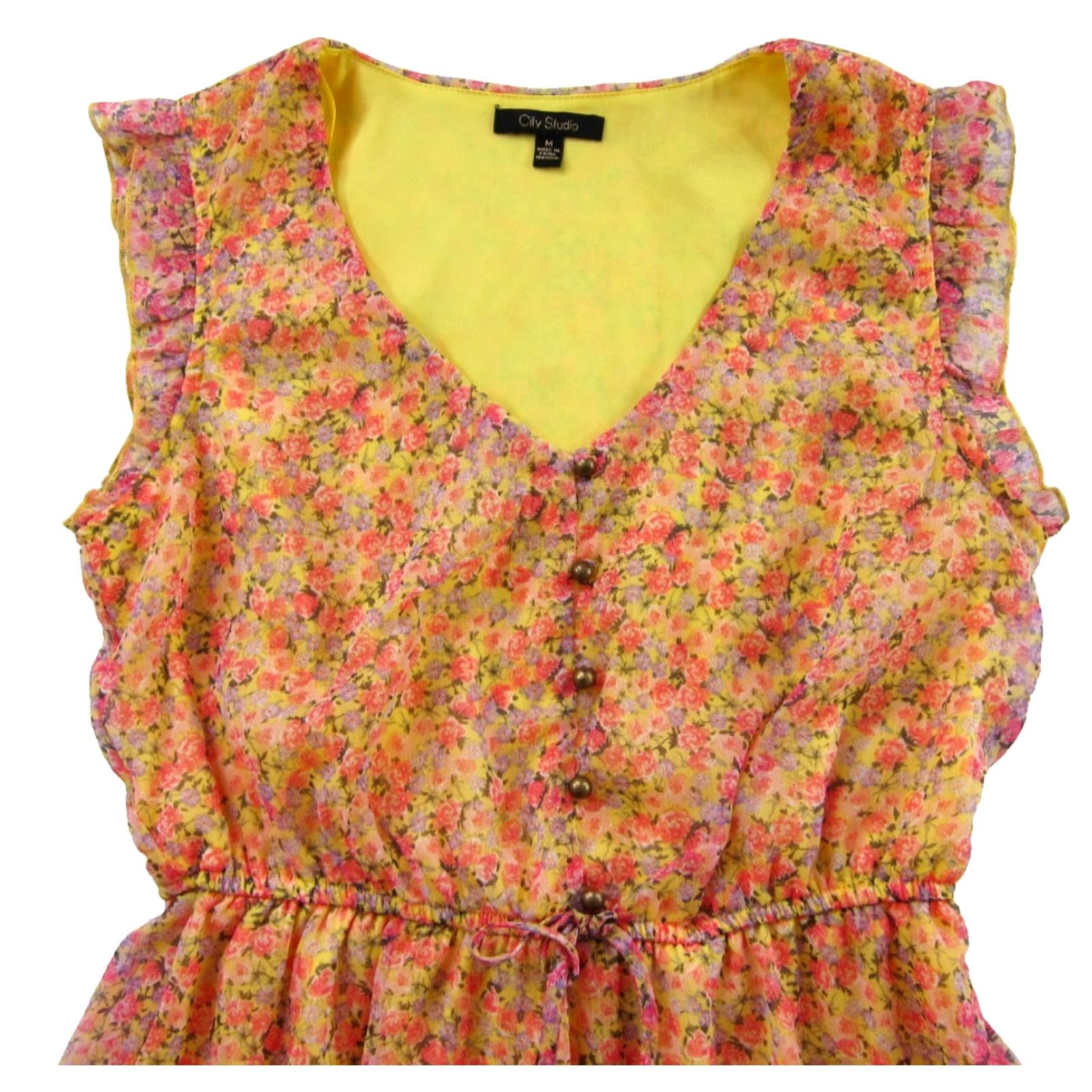 Vintage NWT City Studio Day Pink Yellow Floral Cap Sleeve Sheath Sun Dress Medium Size M / US 6-8 / IT 42-44 - 4 Thumbnail