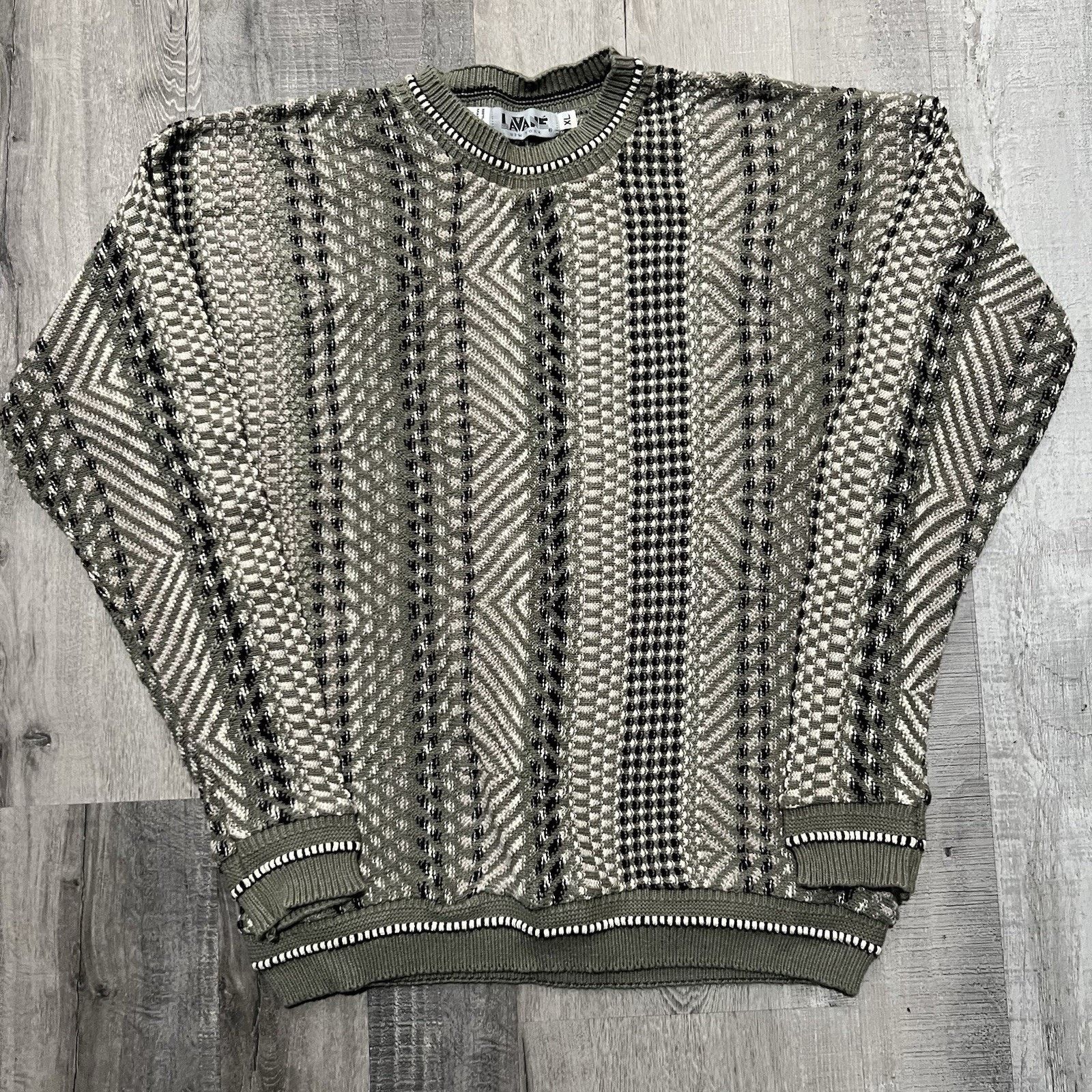 Lavane VTG Lavane Cotton Knit Textured Beige/Grey Sweater 90s USA Size US XL / EU 56 / 4 - 1 Thumbnail