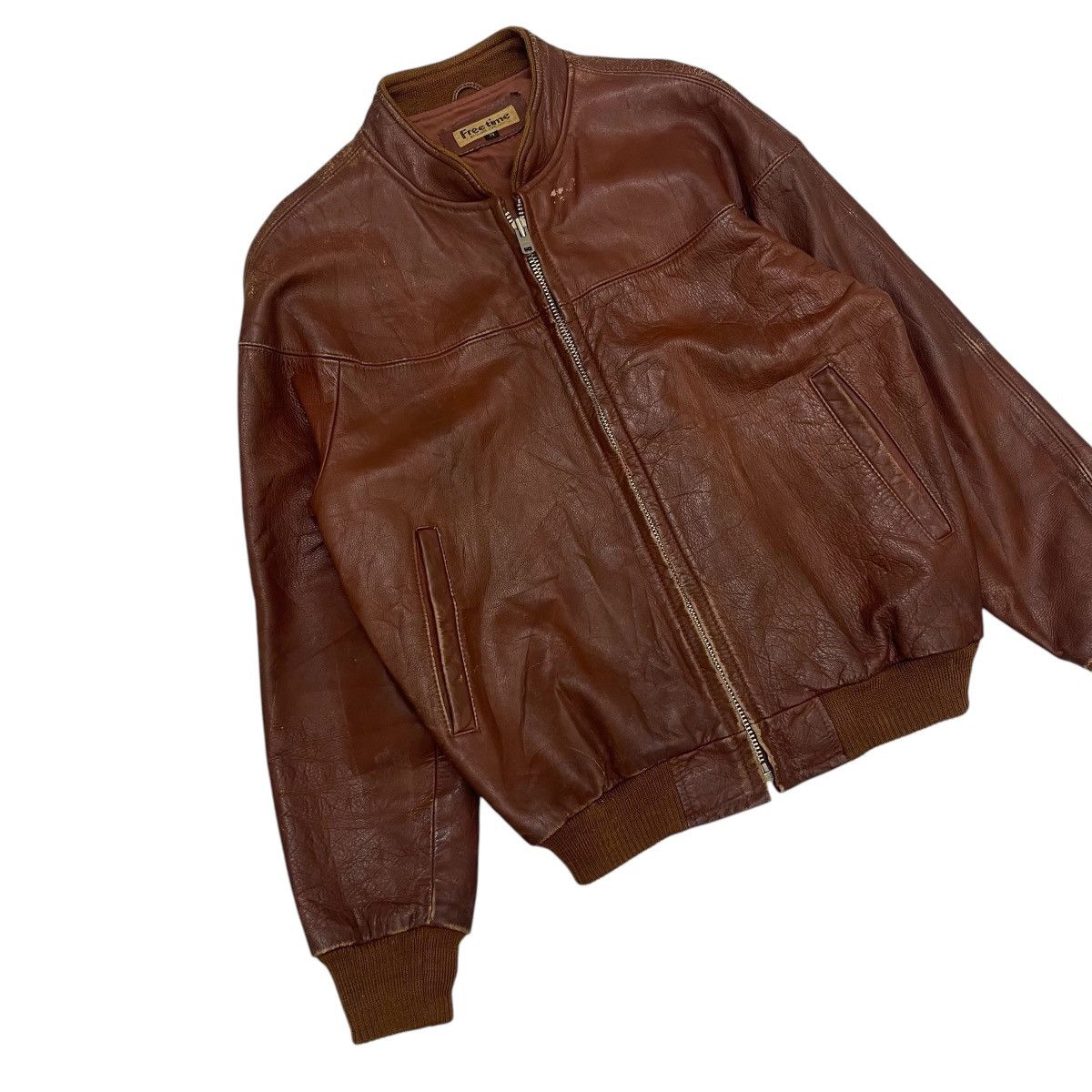 Genuine Leather Vintage Free Time Leather Bomber Jacket Size US S / EU 44-46 / 1 - 5 Thumbnail