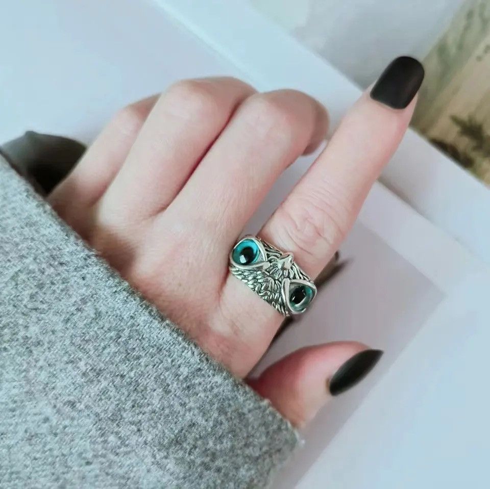 Jewelry × Vintage 925 Sterling Silver Geometric Retro Owl Rings Size ONE SIZE - 2 Thumbnail