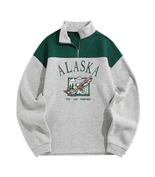 image of Designer Men's Fleece Sweatshirt With "alaska" Print in Beige (Size Large)