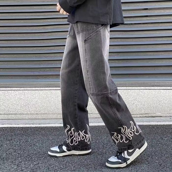 image of Fire Straight Baggy Denim Jeans in Grey, Men's (Size 32)