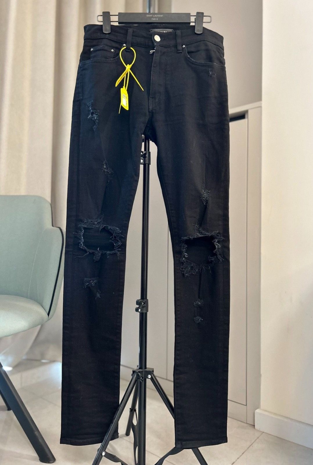 Amiri Amiri Double-Knee Distressed Destroyed Black Jeans Size US 32 / EU 48 - 1 Thumbnail