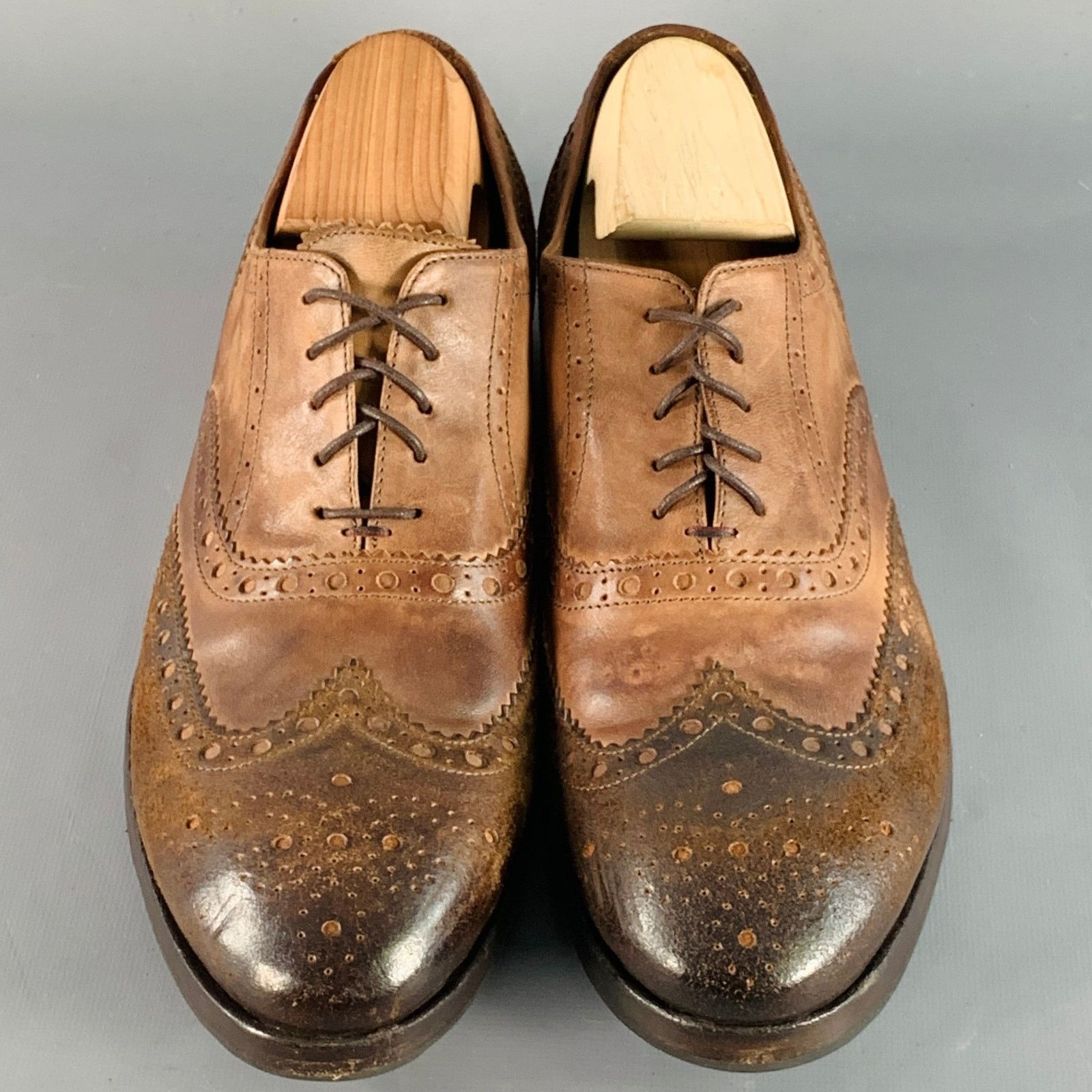 Paul Smith 9 Brown Distressed Leather Wingtip Oxford Lace-Up Shoes Size US 9 / EU 42 - 4 Thumbnail