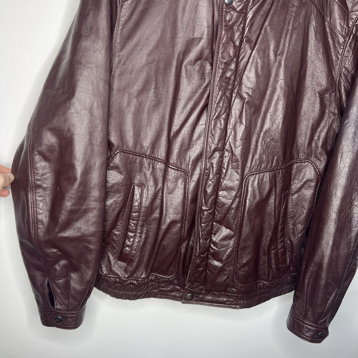 Leather × Vintage Vintage Cherry Leather Motor Biker Jacket Trucker Genuine Size US L / EU 52-54 / 3 - 5 Thumbnail