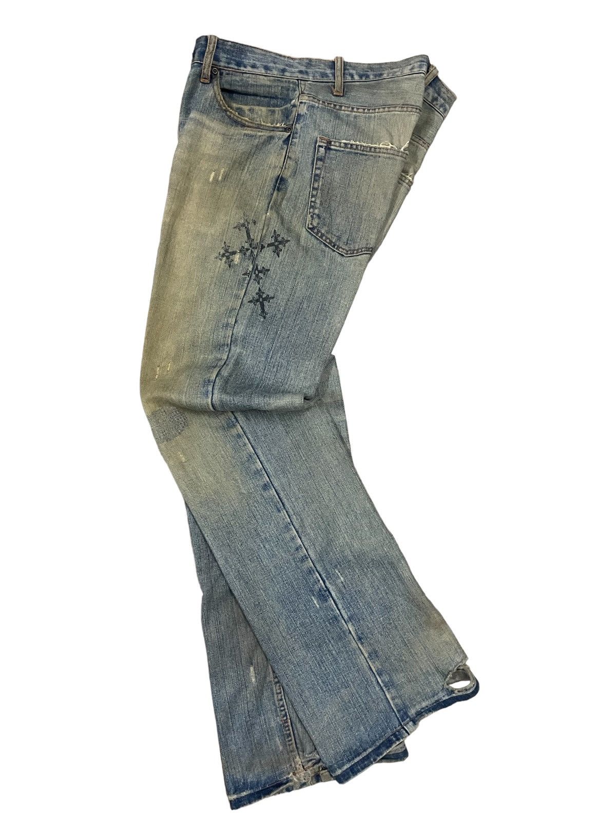 If Six Was Nine Nylous Skull & Cross Design Mud Wash Punk Ripped Loose Jeans Size US 32 / EU 48 - 2 Thumbnail