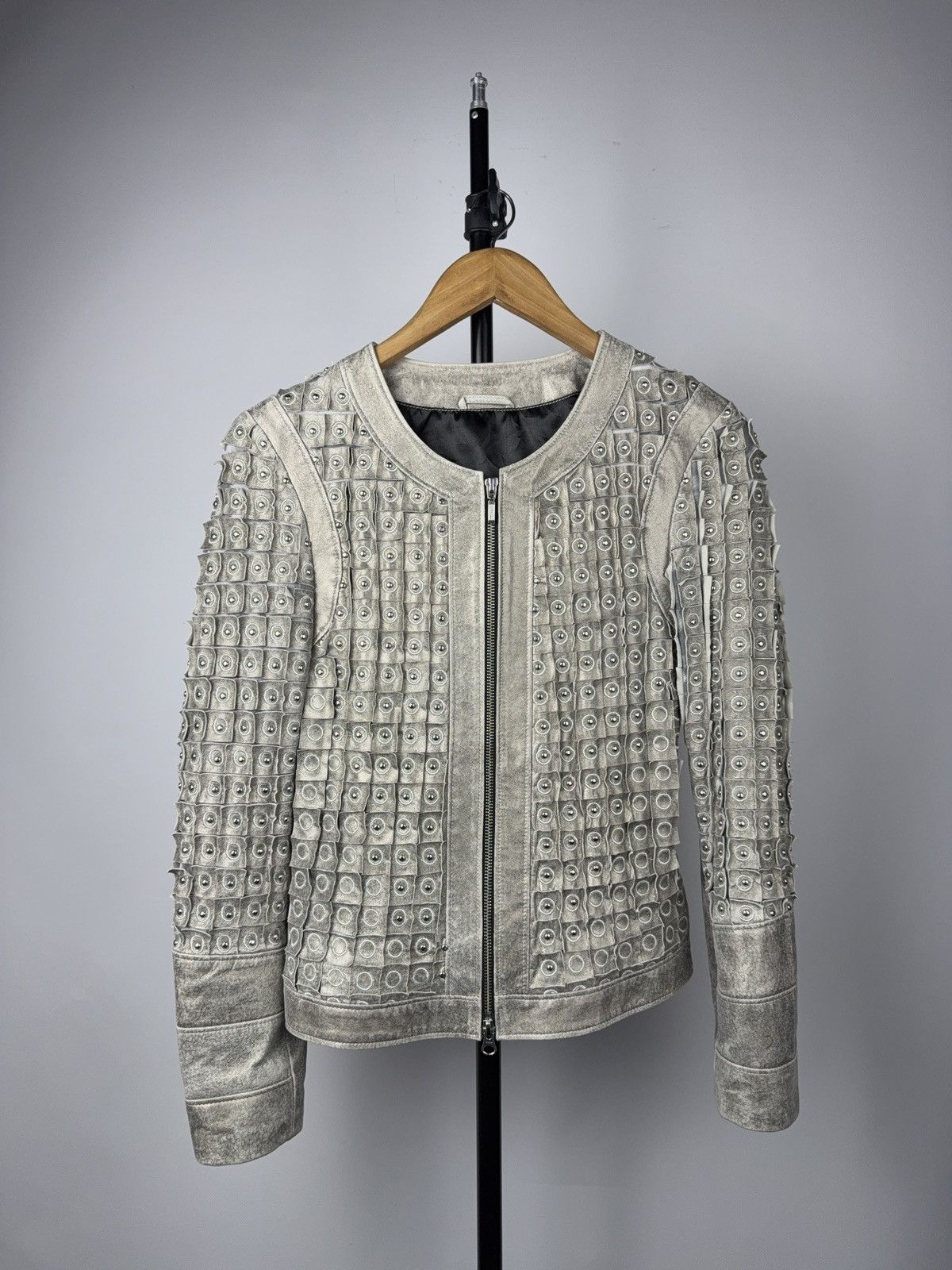 Japanese Brand 00s MANEBO Studded Leather Moto Jacket with Grommet Panels S Size S / US 4 / IT 40 - 1 Thumbnail
