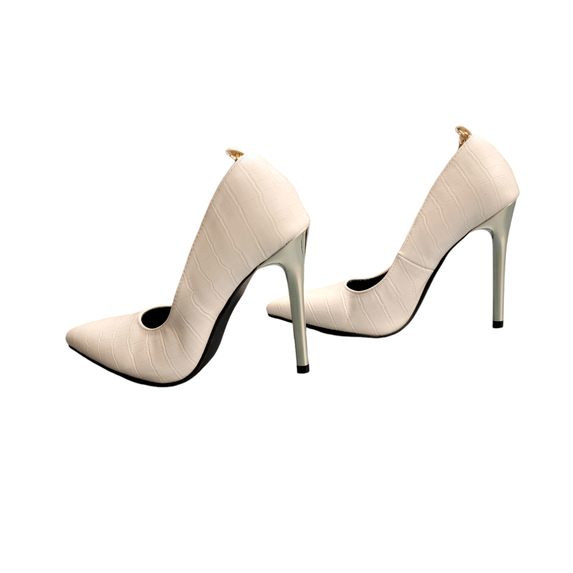 NBDN Nobrandedon White Faux Leather Gold Ankle Chain Metallic High Heel Shoe Size US 7 / IT 37 - 5 Thumbnail