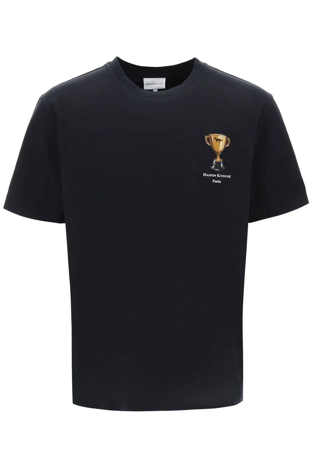 image of Maison Kitsune O1S22I1N0324 Trophy Embroidery T-Shirt In Black, Men's (Size Small)