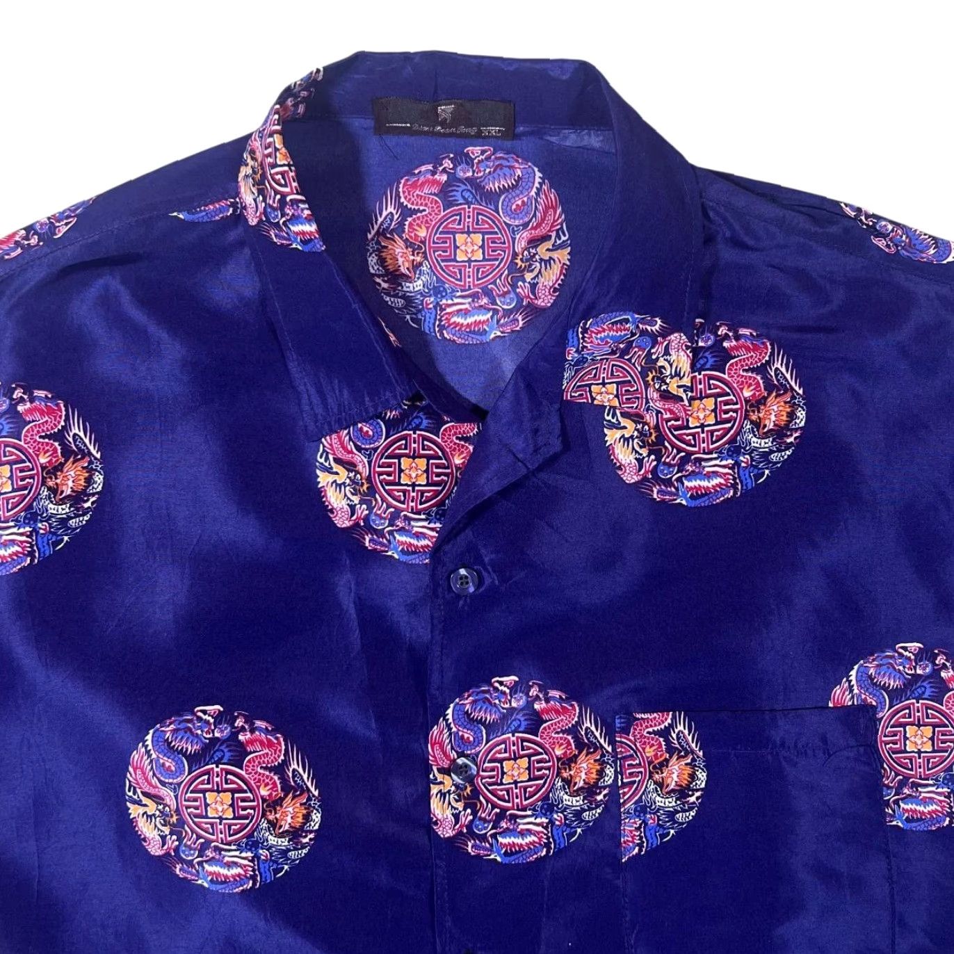 Vintage Dian Dian Tong Dragon Gothic Patterned Blue Short Sleeve Shirt XXL Men Size US XXL / EU 58 / 5 - 3 Thumbnail