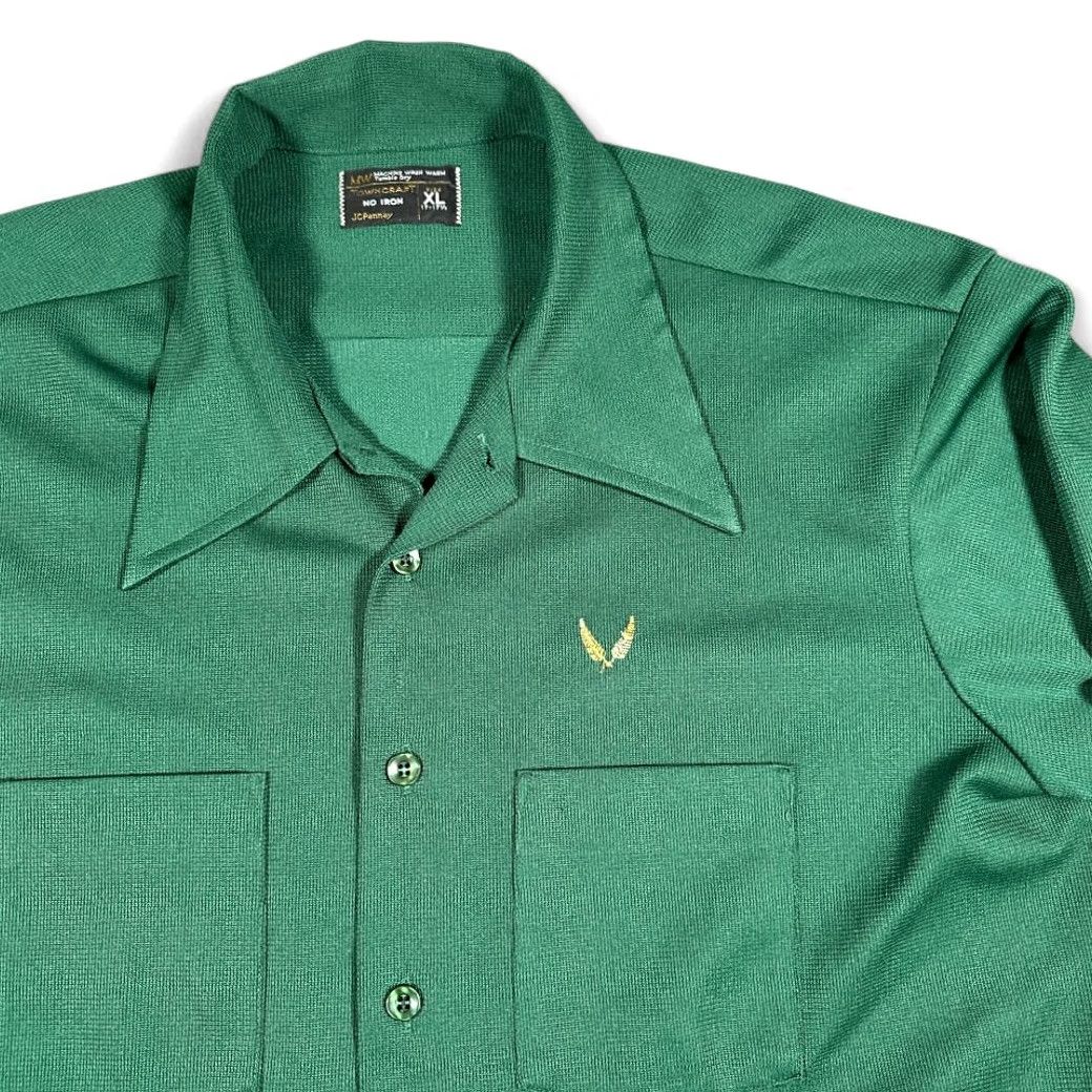 JCPenney VINTAGE Towncraft Shirt Adult LARGE Green JC Penney Disco Textured Knit 70s Shirt Mens XL Green 70s TownCraft Button-Up Embroidered Chest Patch Size US L / EU 52-54 / 3 - 2 Thumbnail