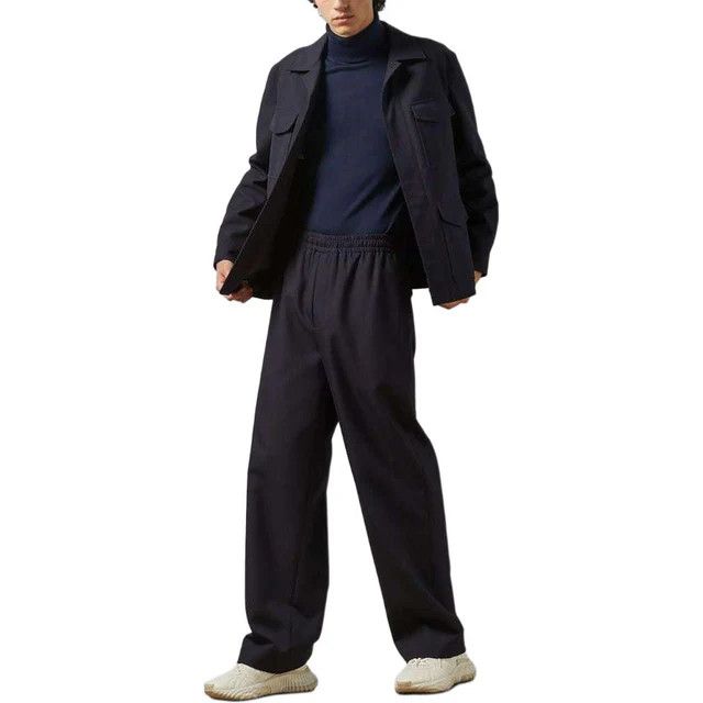 o1loc1c0326 770333 Wool Twill Jogging Pants in Dark Blue