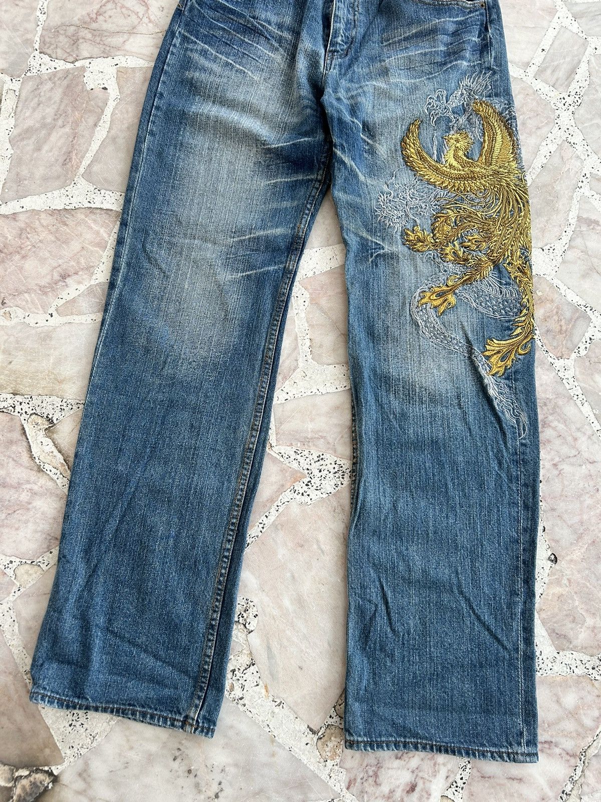 Japanese Brand Japan Denim Embroidered Gold Dragon Vintage Denim Size US 29 - 5 Thumbnail
