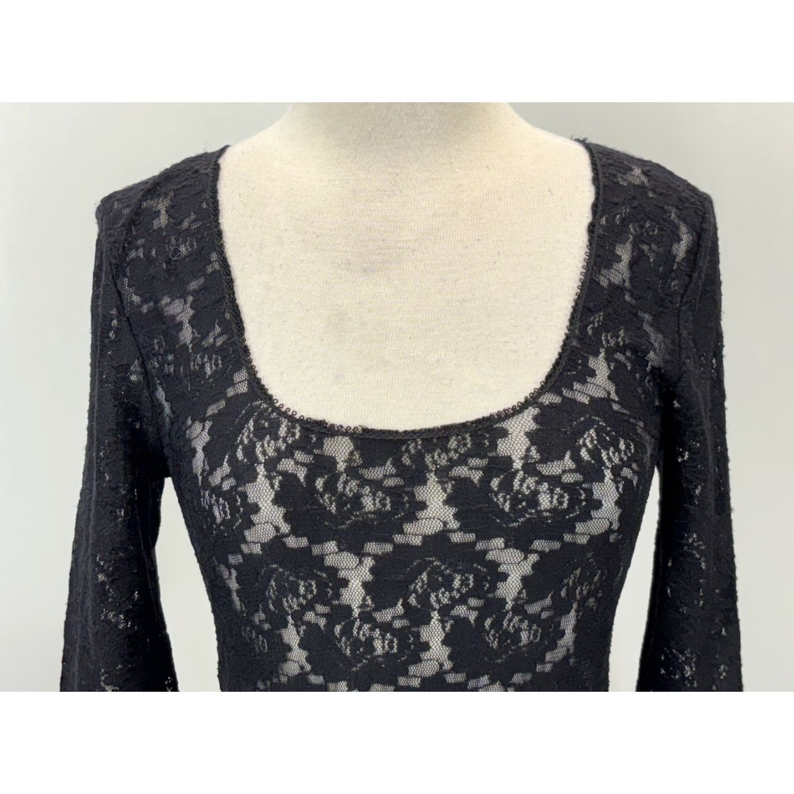 Free People VINTAGE Free People Intimately Lace Bodycon Dress Large Black Sheer Floral Witchy Womens Size L / US 10 / IT 46 - 5 Thumbnail