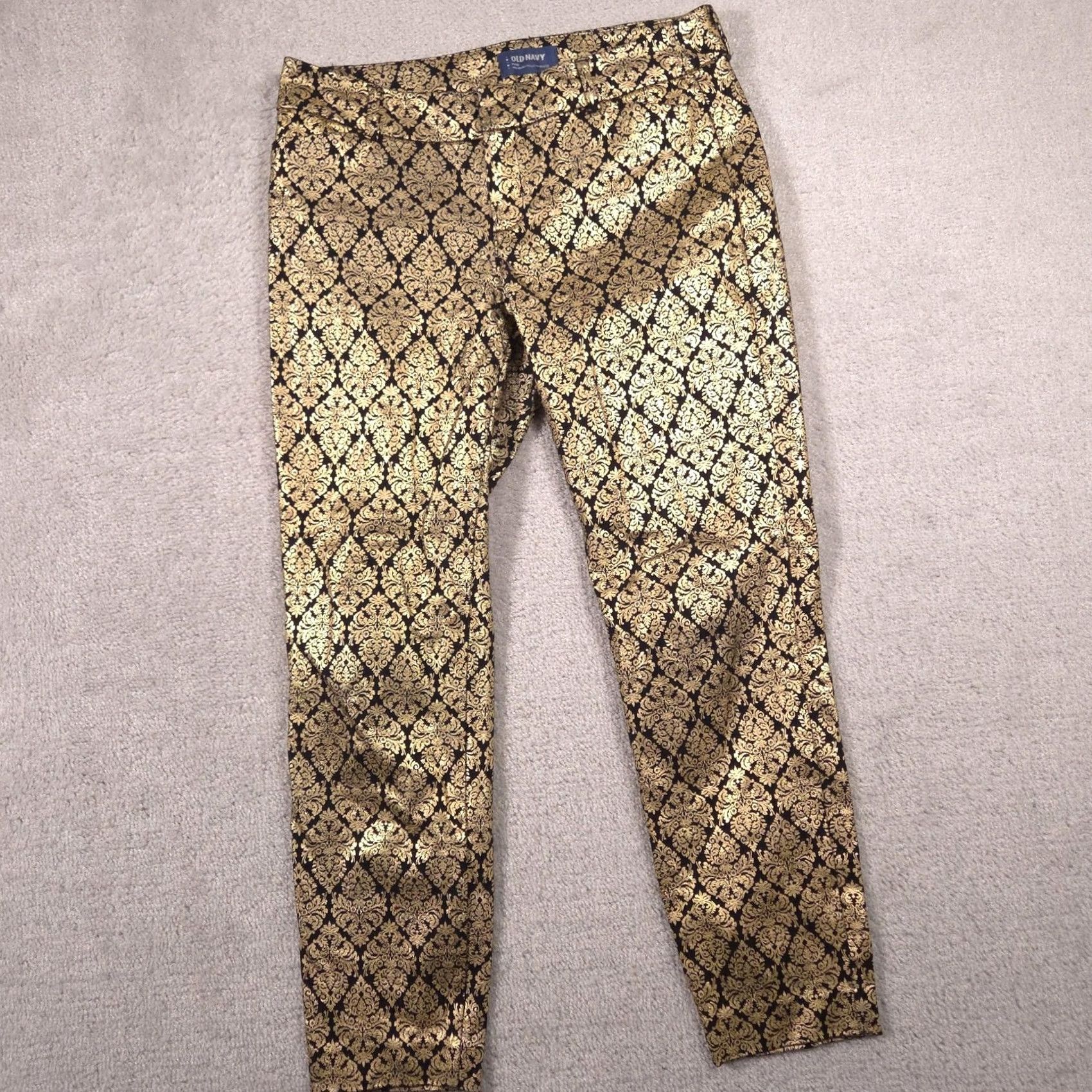 Old Navy Old Navy Pixie Pants Womens 8 Gold Brocade Floral Ankle Slim Stretch Holiday Size 30" / US 8 / IT 44 - 2 Thumbnail