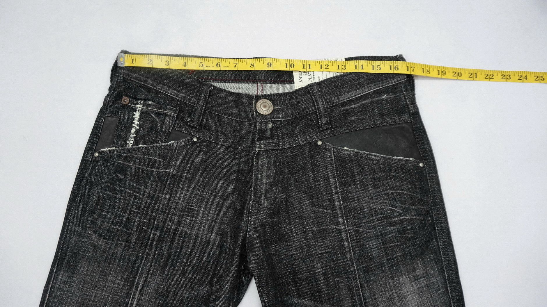 Japanese Brand ANTGAUGE Patchwork Sashiko Lowrise Black Jeans Size US 33 - 9 Thumbnail