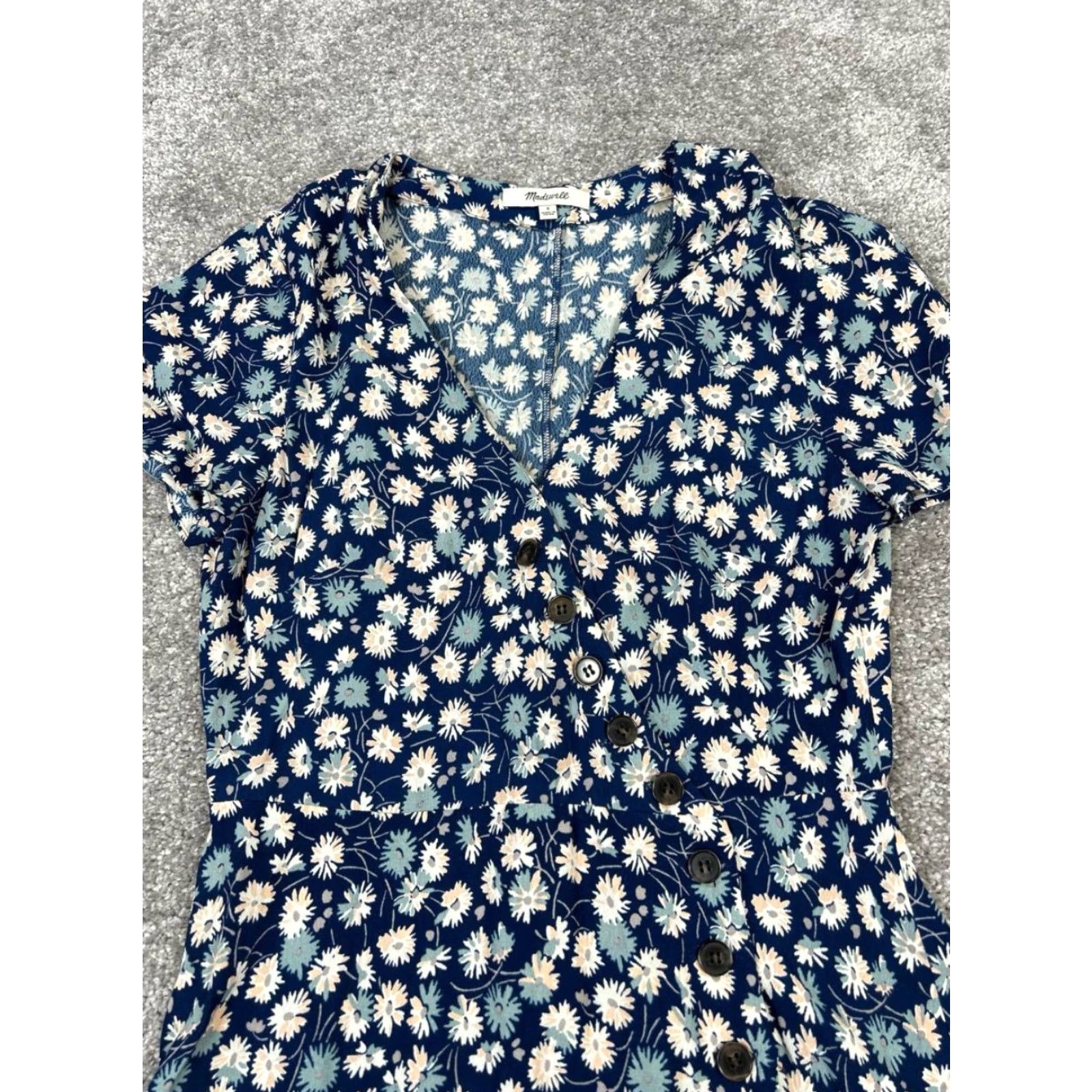 Madewell Madewell Dress Womens 0 Blue Pink Floral Blouson Short Sleeve V-Neck Pullover Lined Summer Spring Casual Womens Size XS / US 0-2 / IT 36-38 - 2 Thumbnail