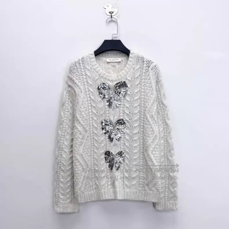 Valentino Valentino White mohair-blend bow sequin silver thread knit Size M / US 6-8 / IT 42-44 - 1 Thumbnail