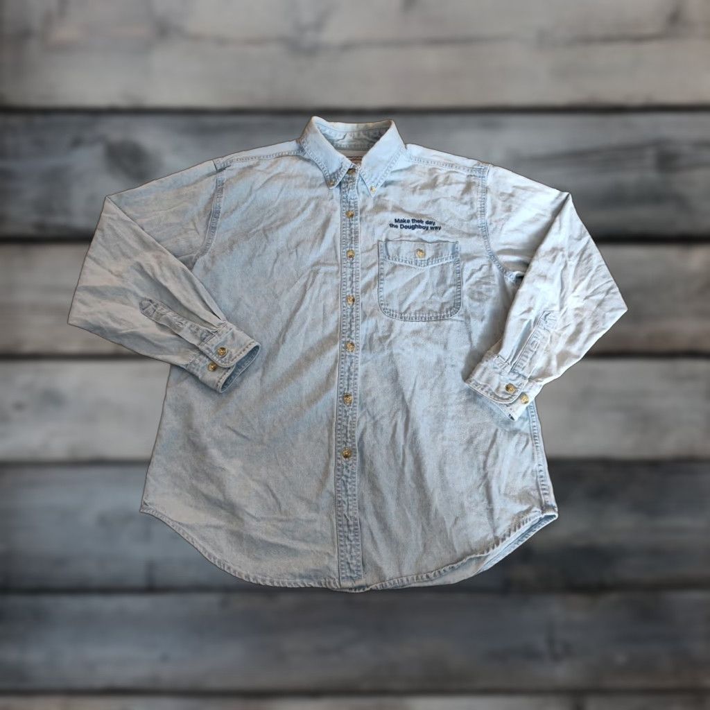 Lee VINTAGE Lee Women's Button-Down Shirt Denim Long Sleeve Embroidered Pillsbury Doughboy Blue 90s Casual, Workwear Size M / US 6-8 / IT 42-44 - 1 Thumbnail