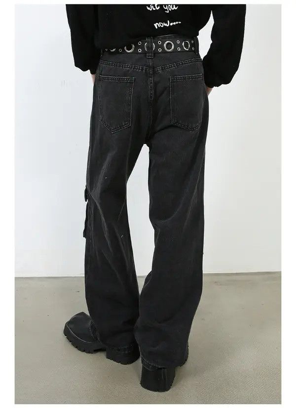 Japanese Brand Men's multi-pocket washed vintage wide-leg cargo jeans Size US 32 / EU 48 - 5 Thumbnail