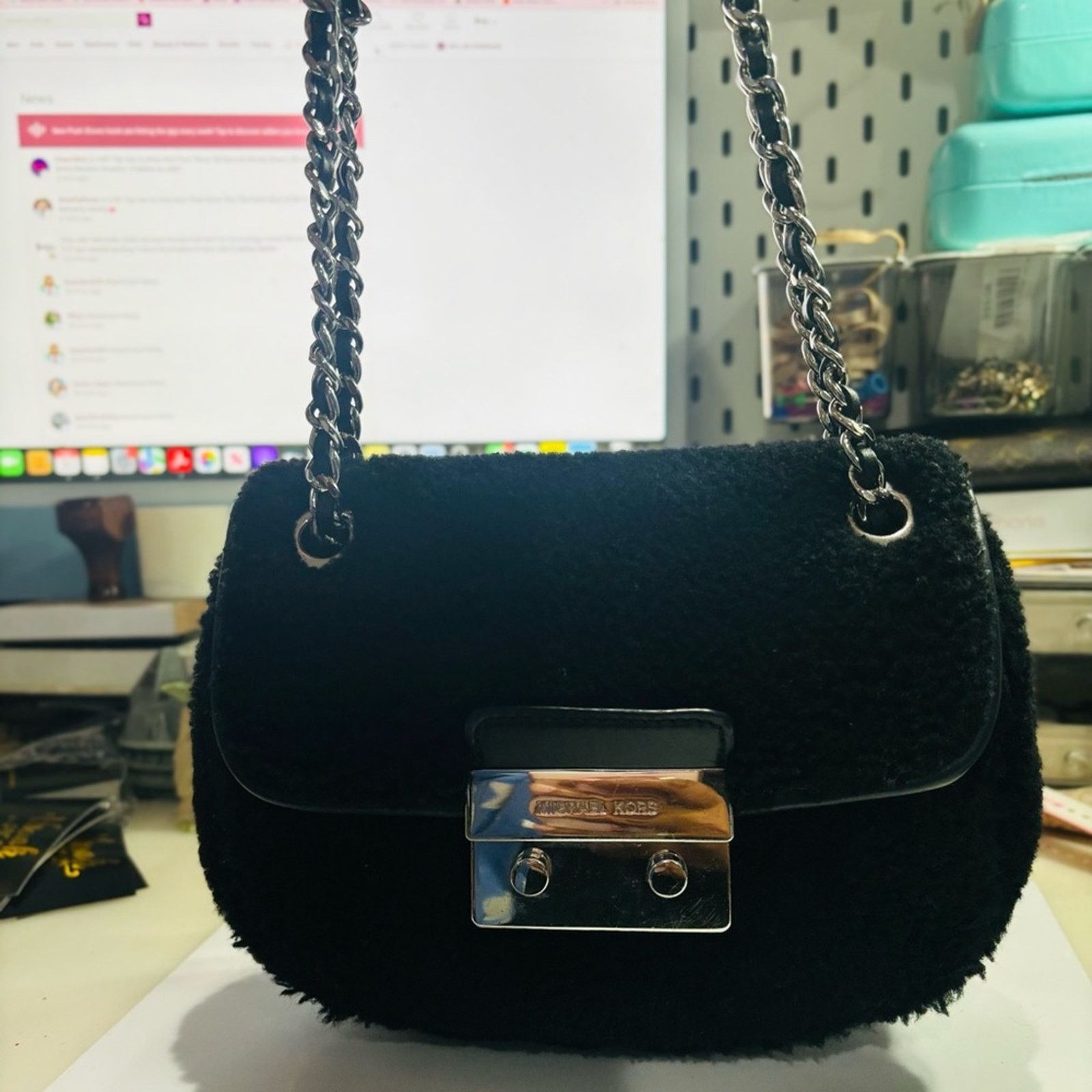 Michael Kors MICHAEL KORS Black Sloan Convertible Shearling Shoulder Bag Size ONE SIZE - 3 Thumbnail